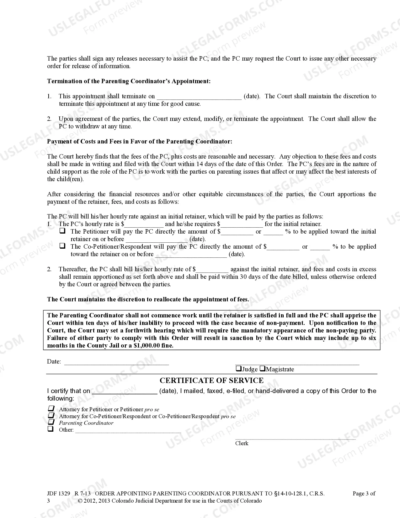 Preview Order Appointing Parenting Coordinator Pursuant to Section 14-10-128.1, C.R.S.