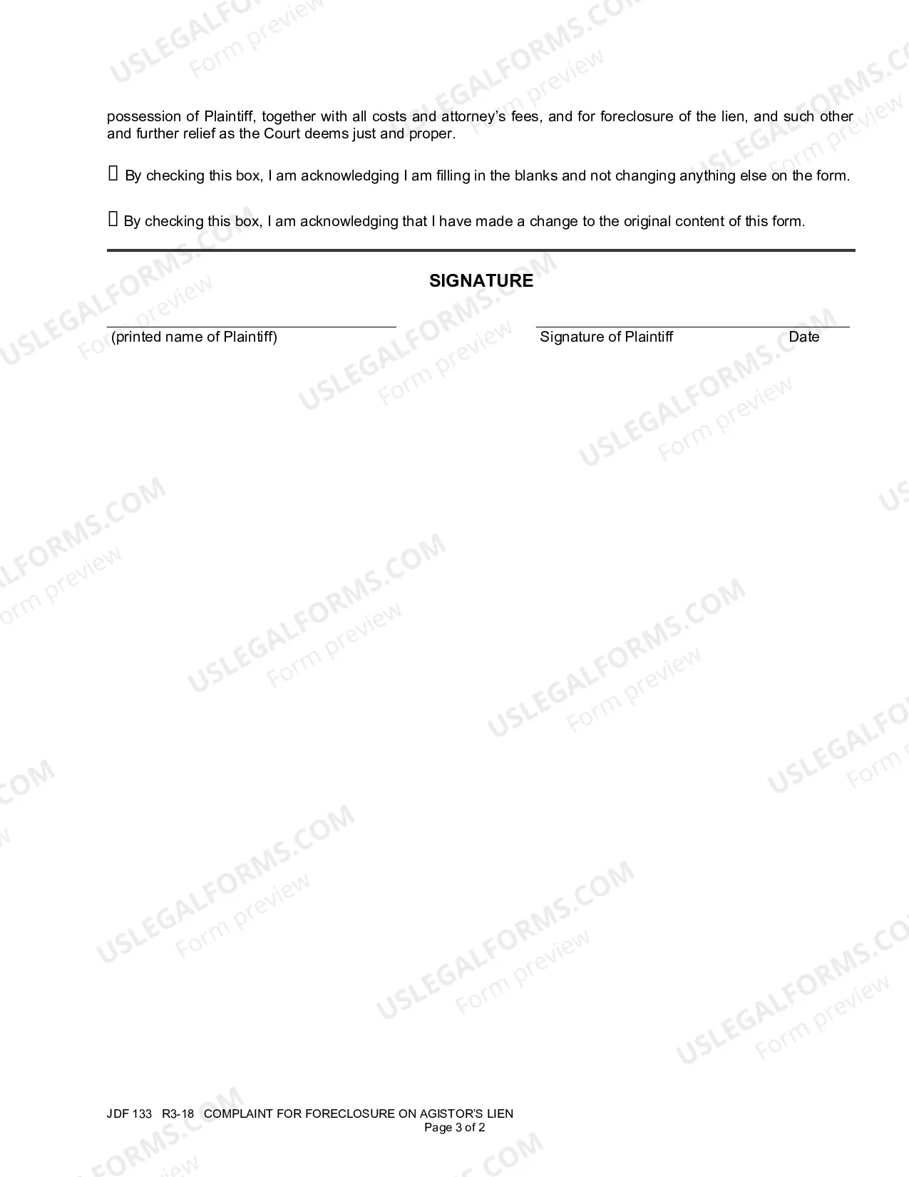 Preview Complaint for Foreclosure on Agistor's Lien