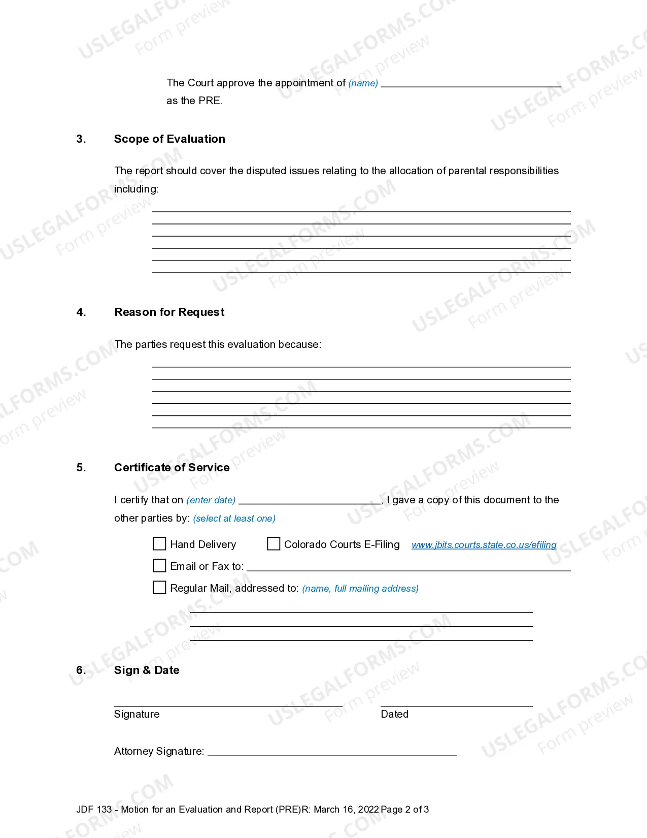 Preview Motion for an Evaluation and Report Pursuant to 14-10-127, C.R.S.