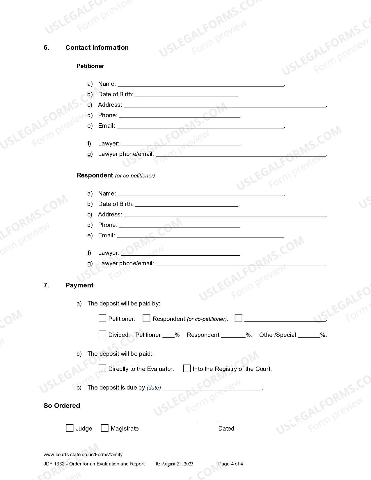Preview Order for an Evaluation and Report Pursuant to 14-10-127, C.R.S.