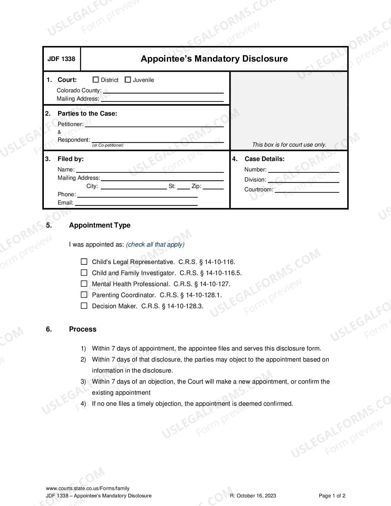 Preview Appointee's Mandatory Disclosure