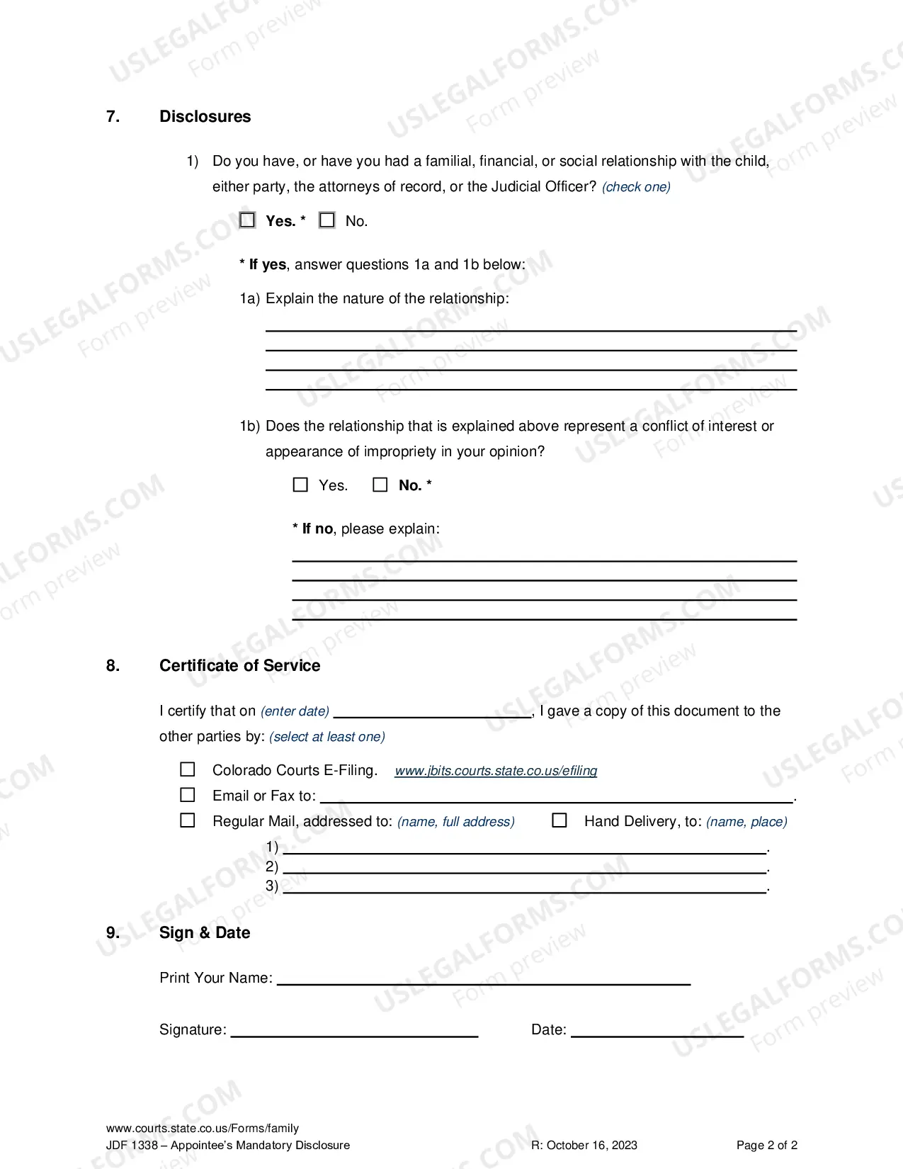 Preview Appointee's Mandatory Disclosure