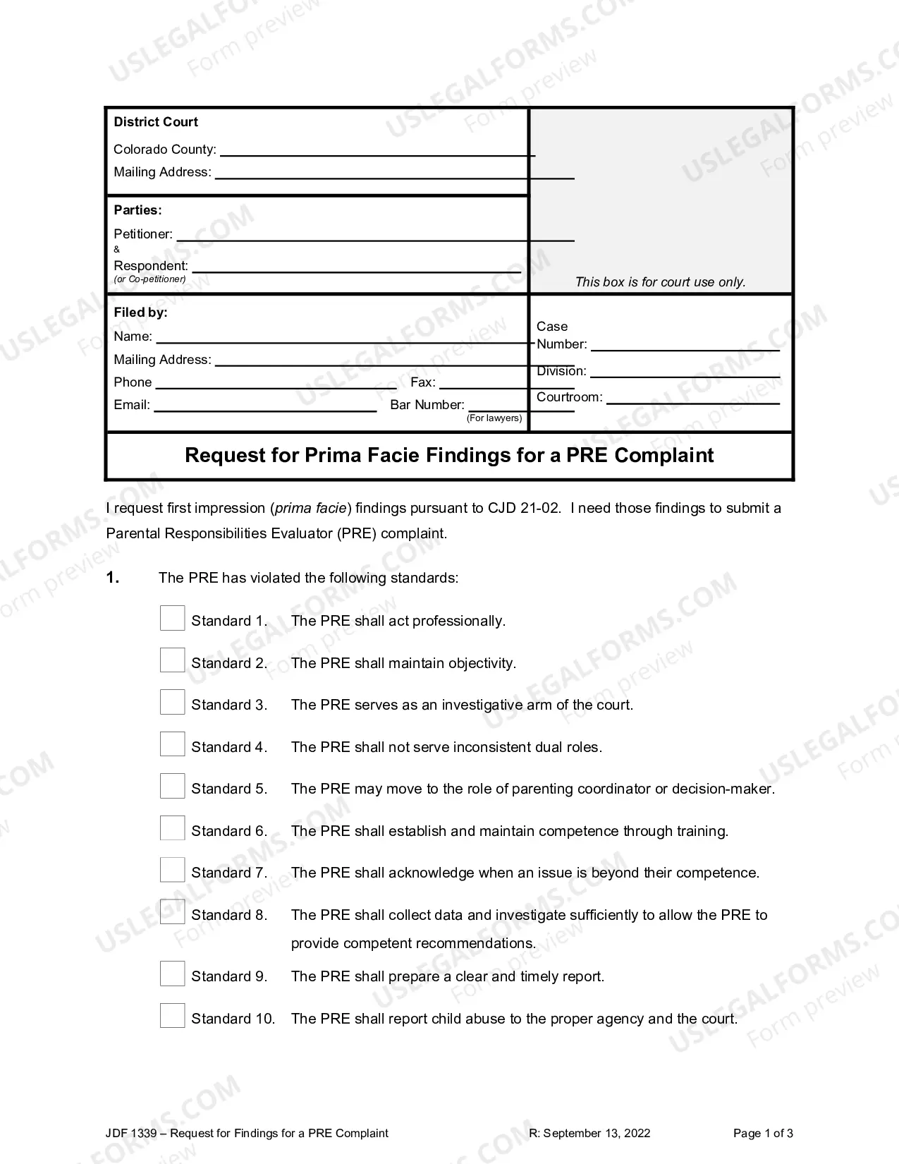 Preview Request for Prima Facie Findings for a PRE Complaint