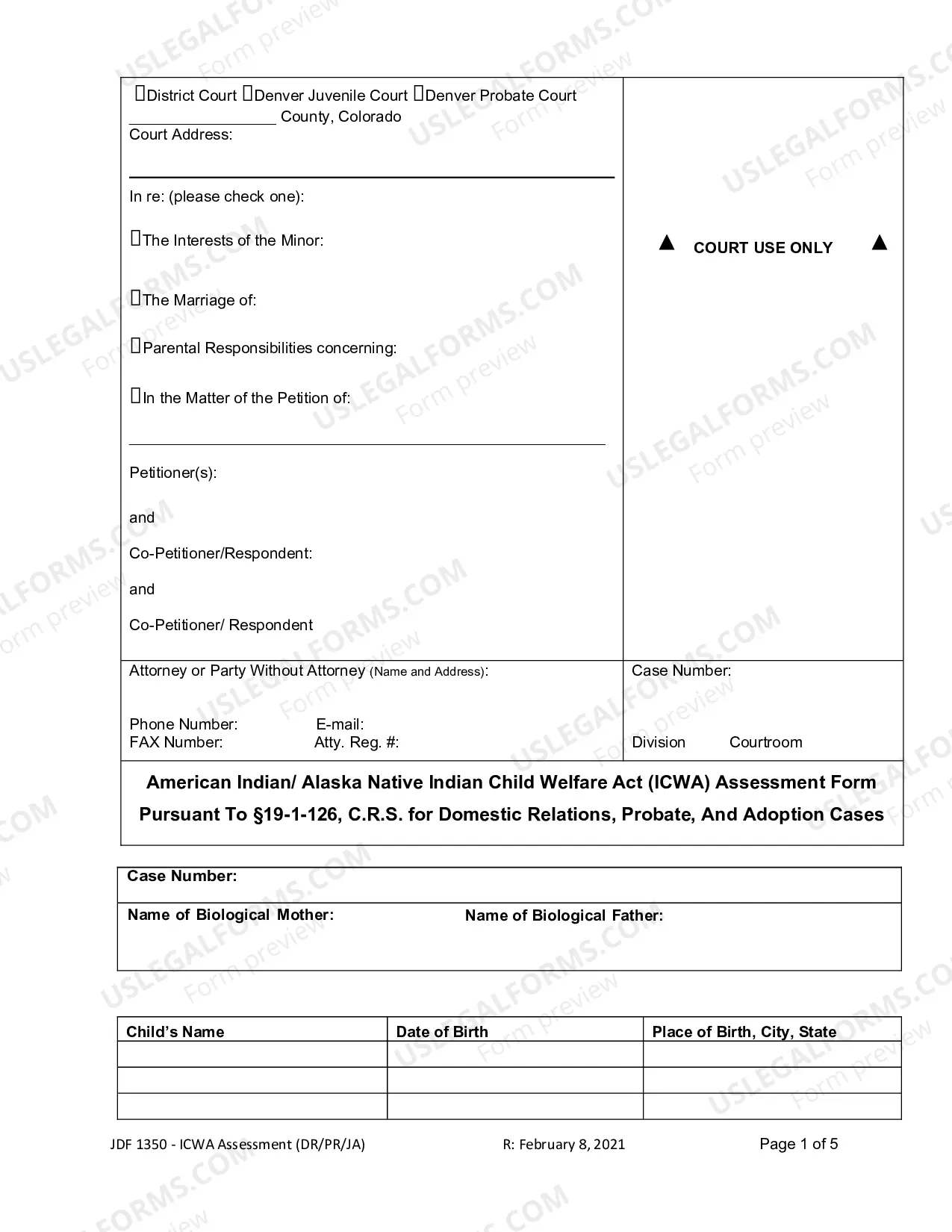 Preview ICWA Assessment for Domestic Relations, Probate, and Adoption Cases
