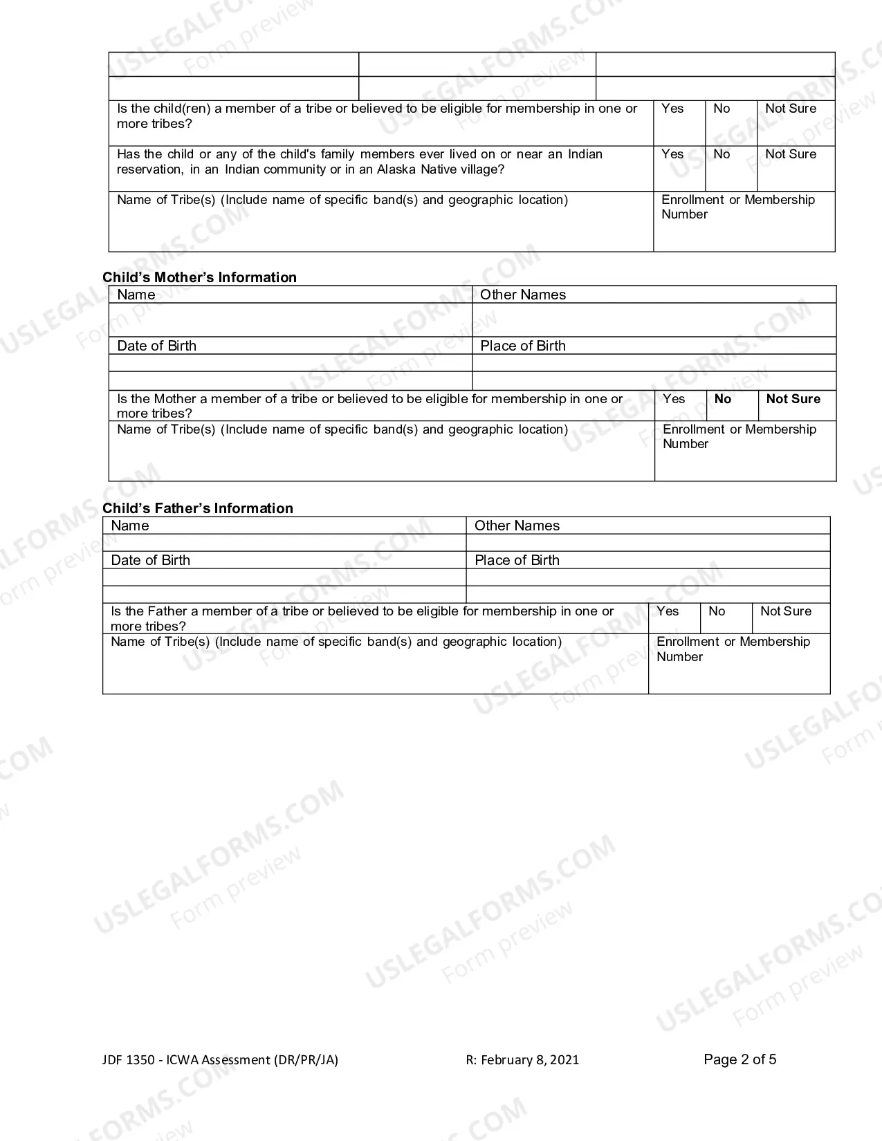 Preview ICWA Assessment for Domestic Relations, Probate, and Adoption Cases