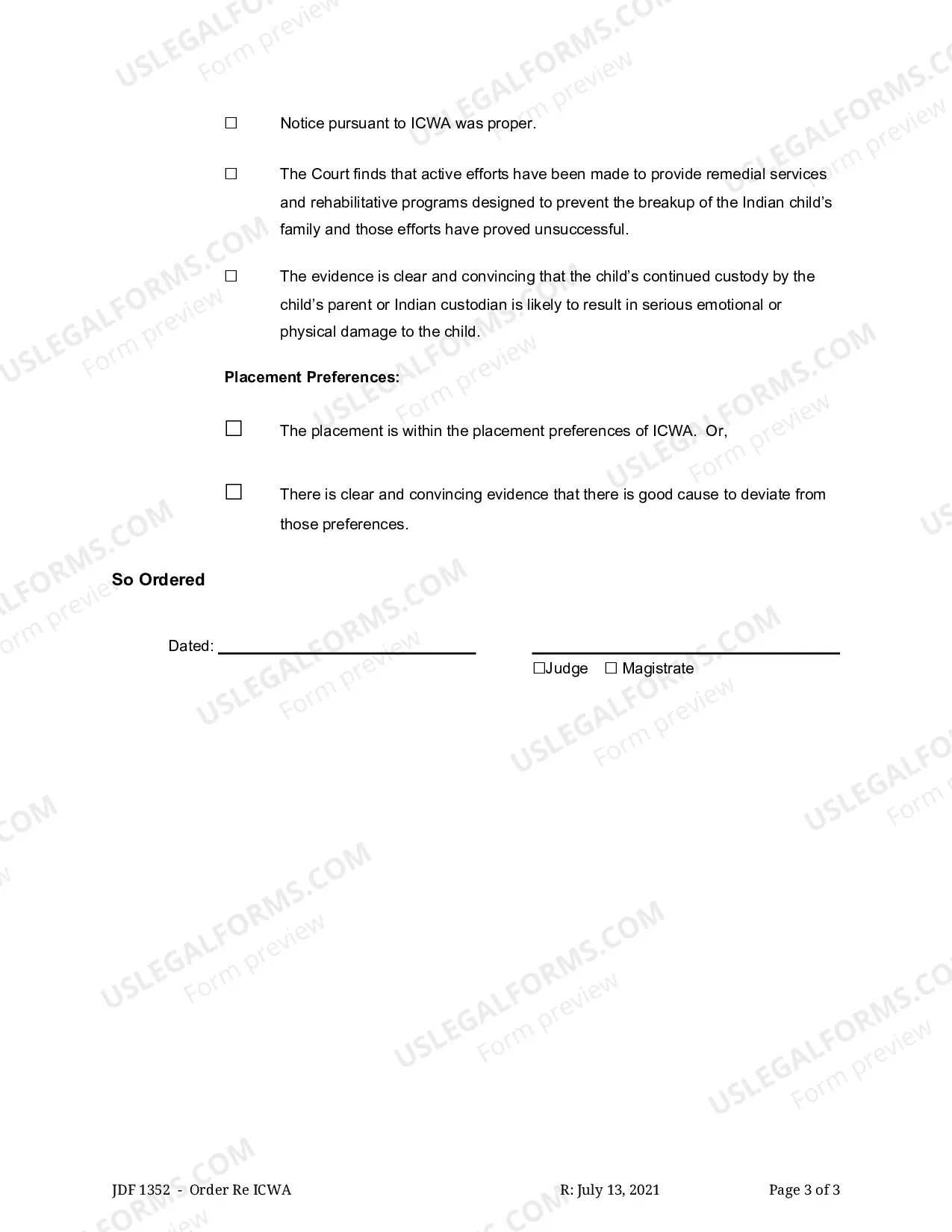 Preview Order Regarding the ICWA Child Welfare Act