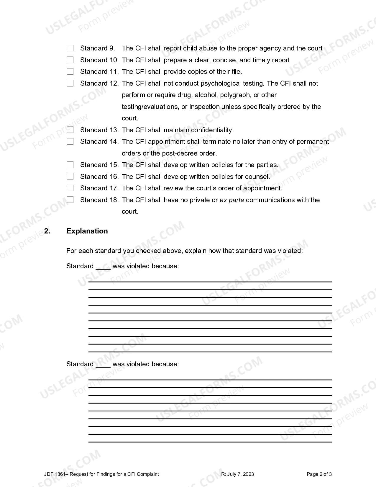 Preview Request for Preliminary Findings for a CFI Complaint