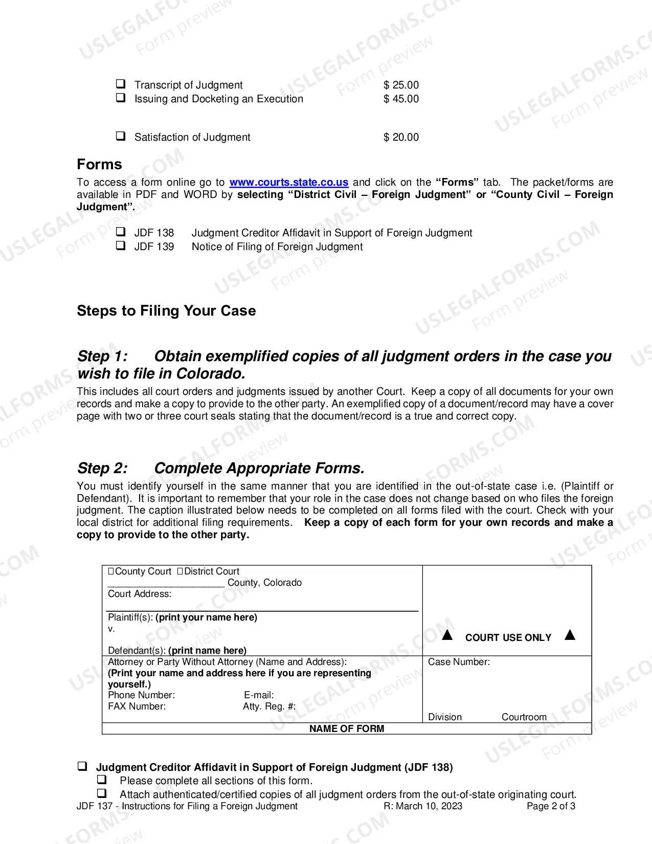 Preview Instructions for Filing a Foreign Judgment