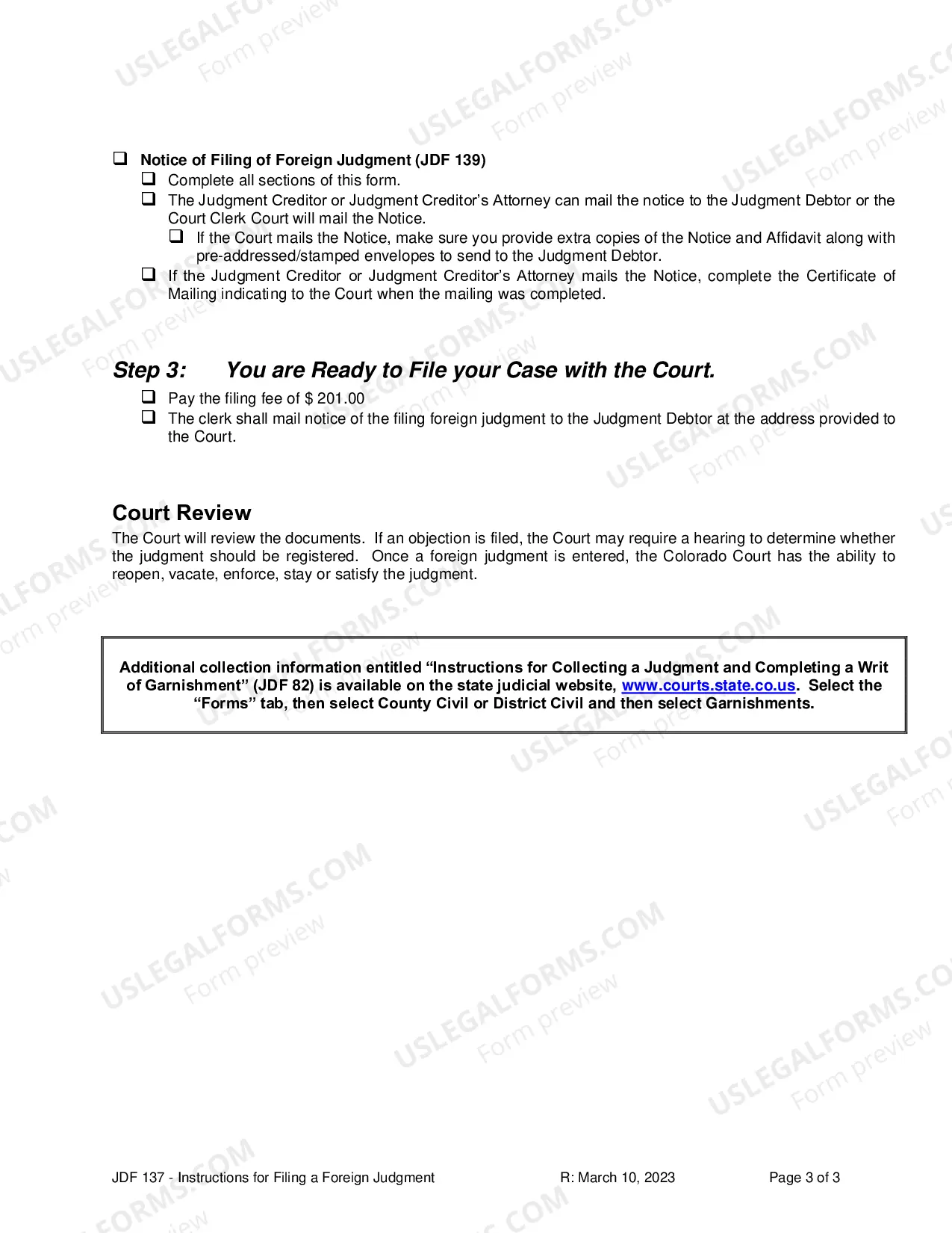 Preview Instructions for Filing a Foreign Judgment
