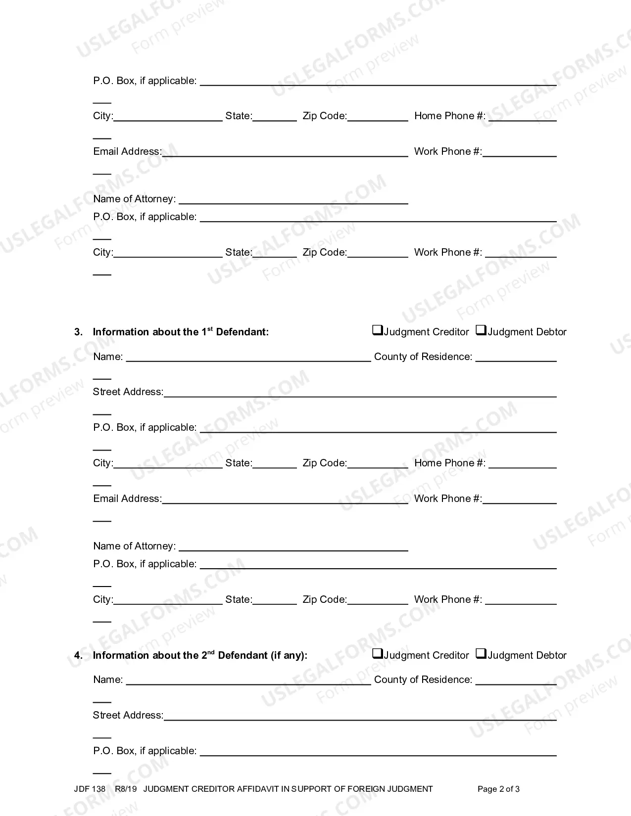 Preview Judgment Creditor Affidavit in Support of Foreign Judgment