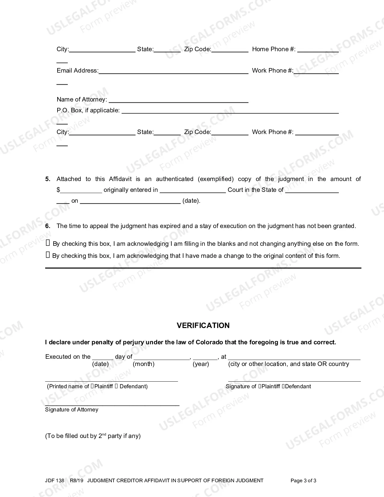 Preview Judgment Creditor Affidavit in Support of Foreign Judgment