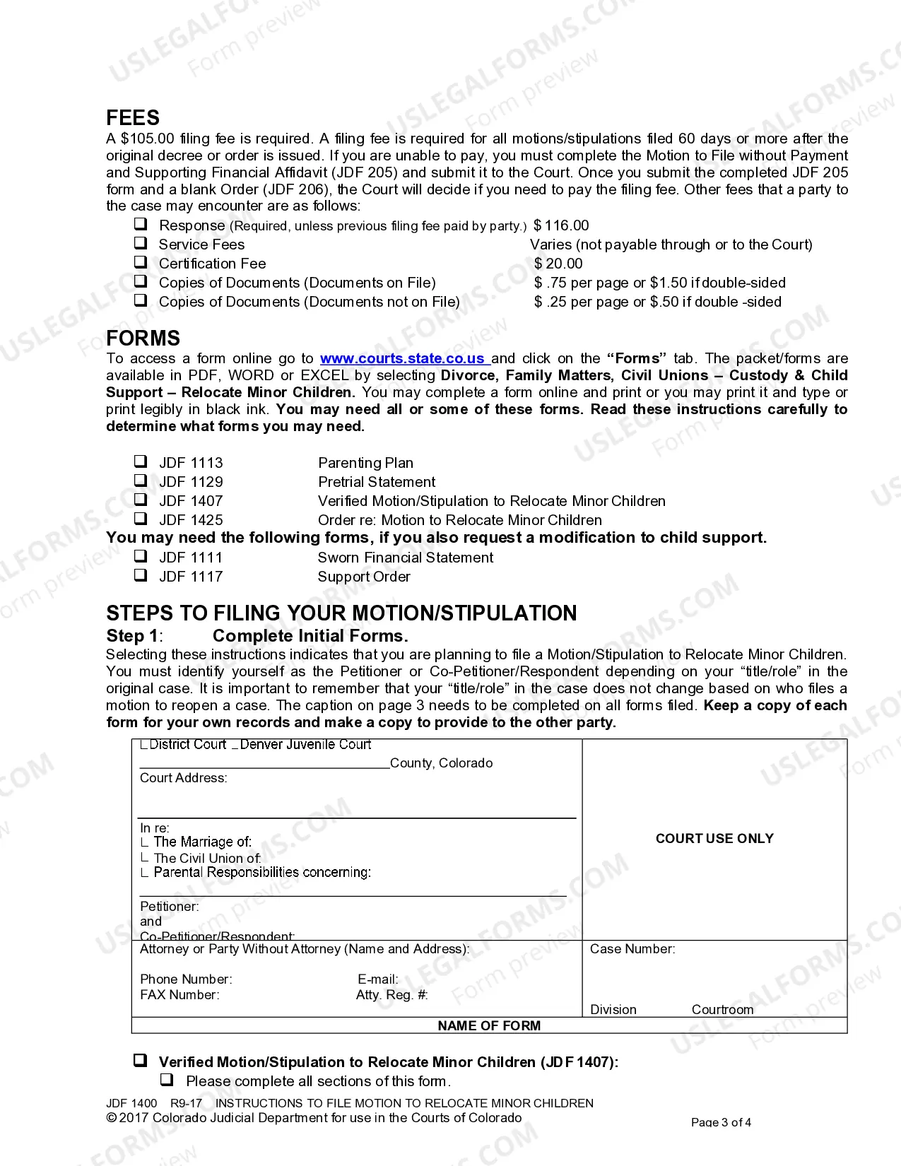 Preview Instructions to File a Motion or Stipulation to Relocate Minor Children