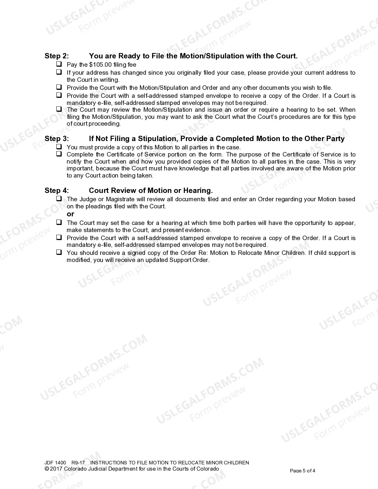 Preview Instructions to File a Motion or Stipulation to Relocate Minor Children