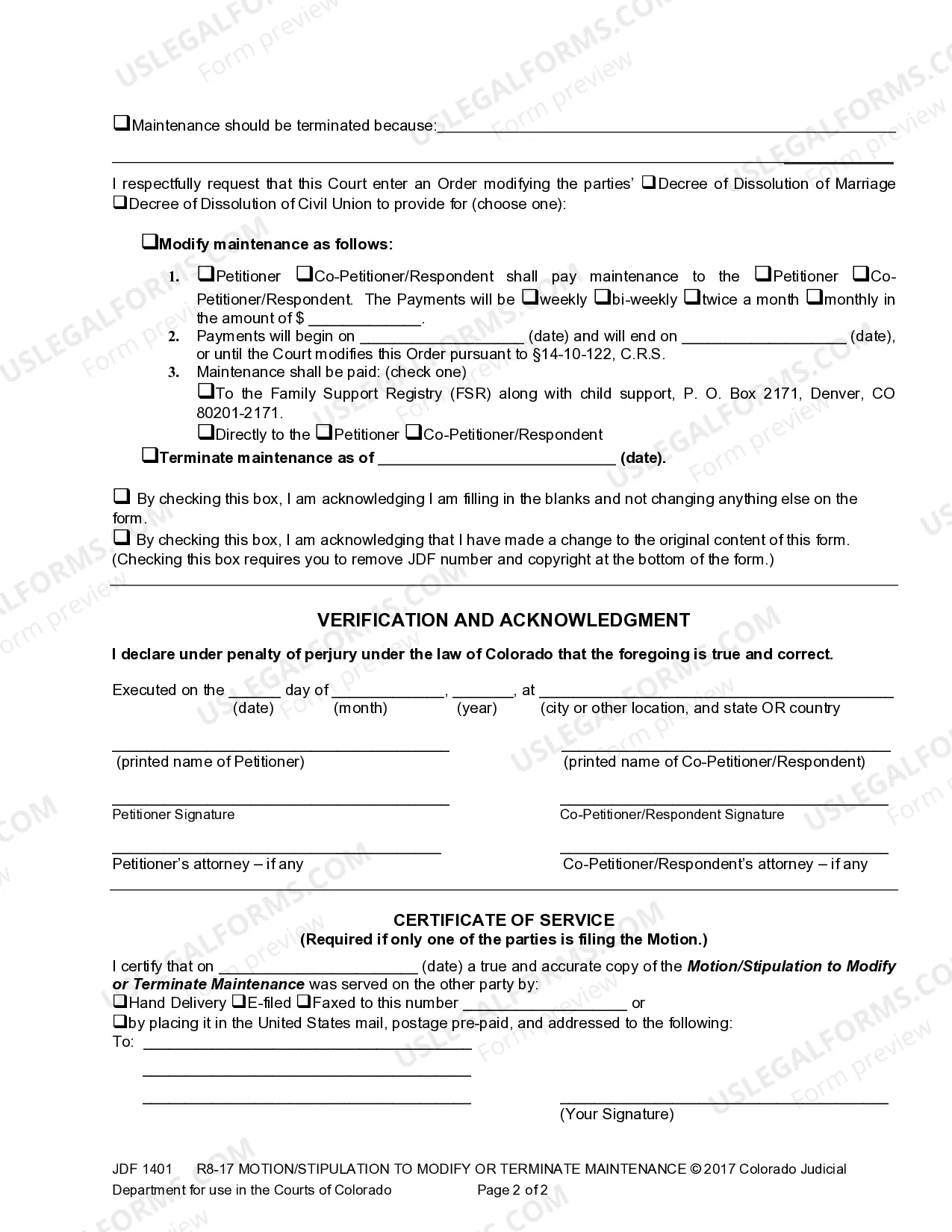 Preview Motion to Modify or Terminate Maintenance Under C.R.S. 14-10-122