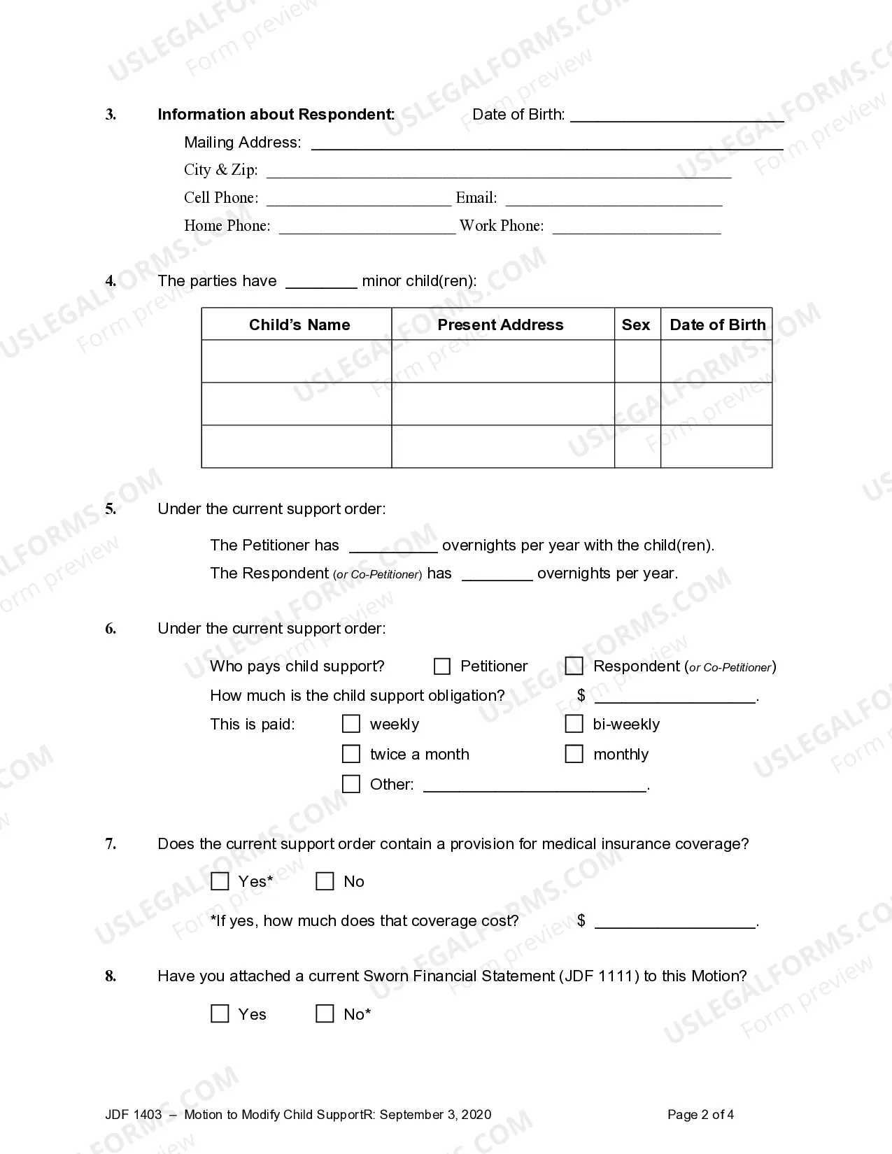 Preview Motion to Modify Child Support