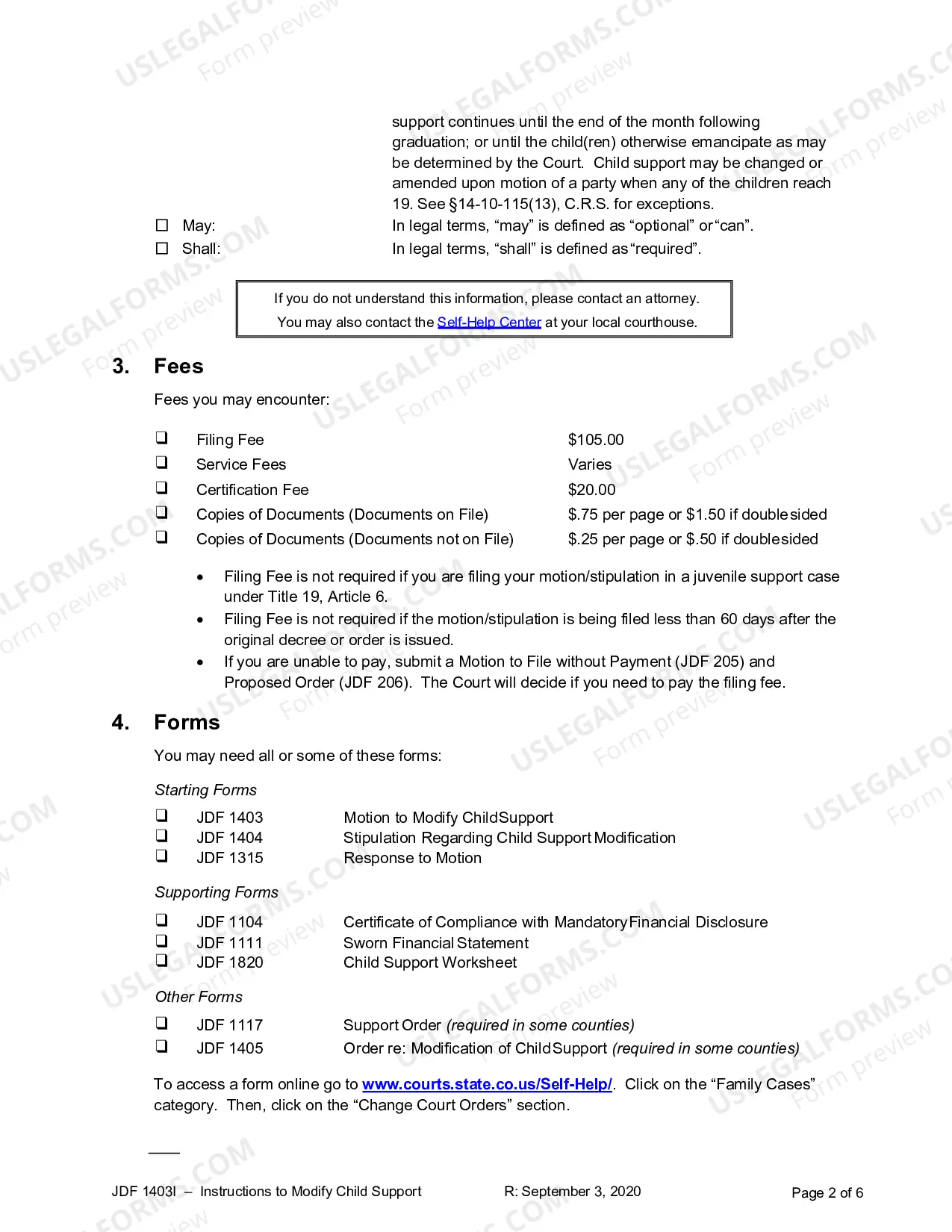 Preview Instructions for Motion for Modification of Child Support