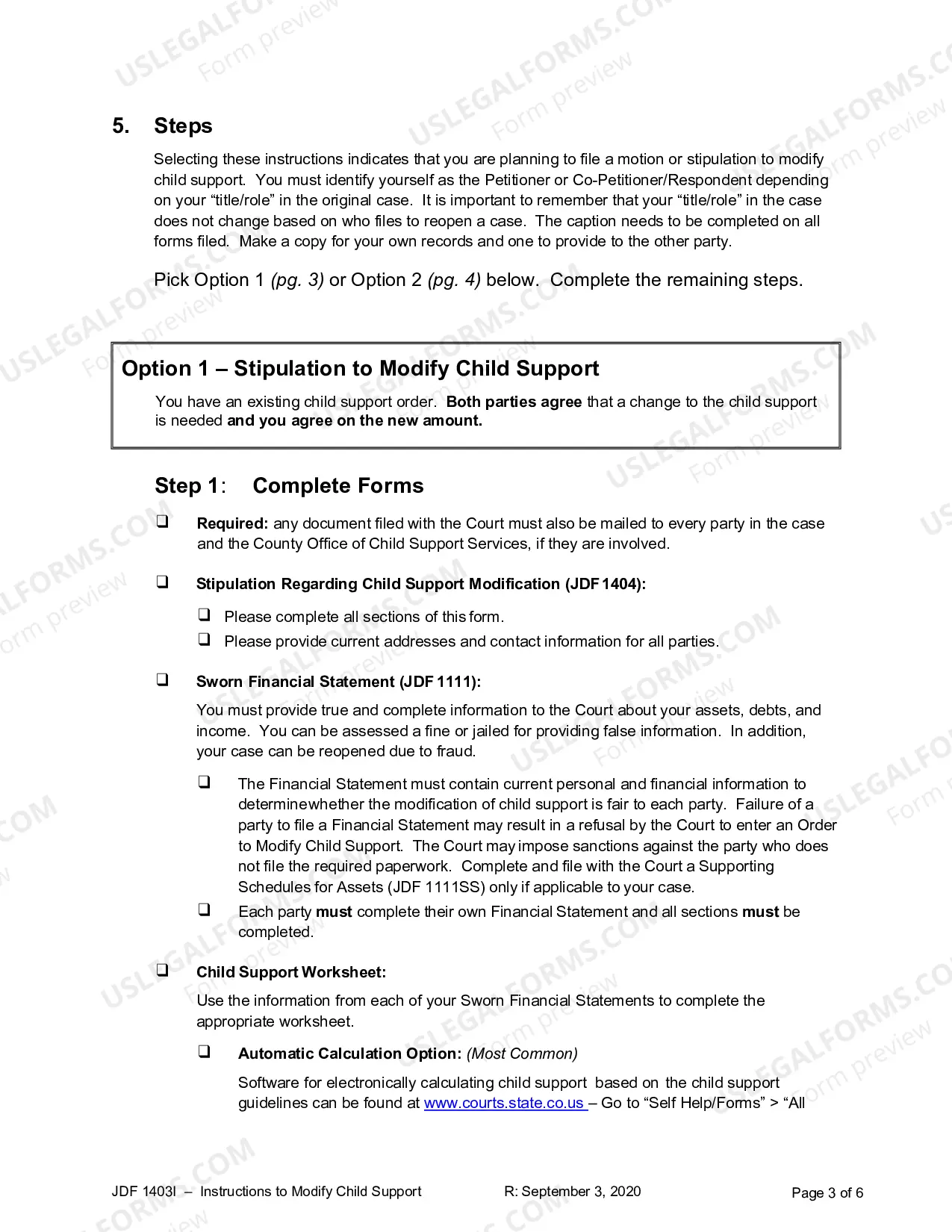 Preview Instructions for Motion for Modification of Child Support