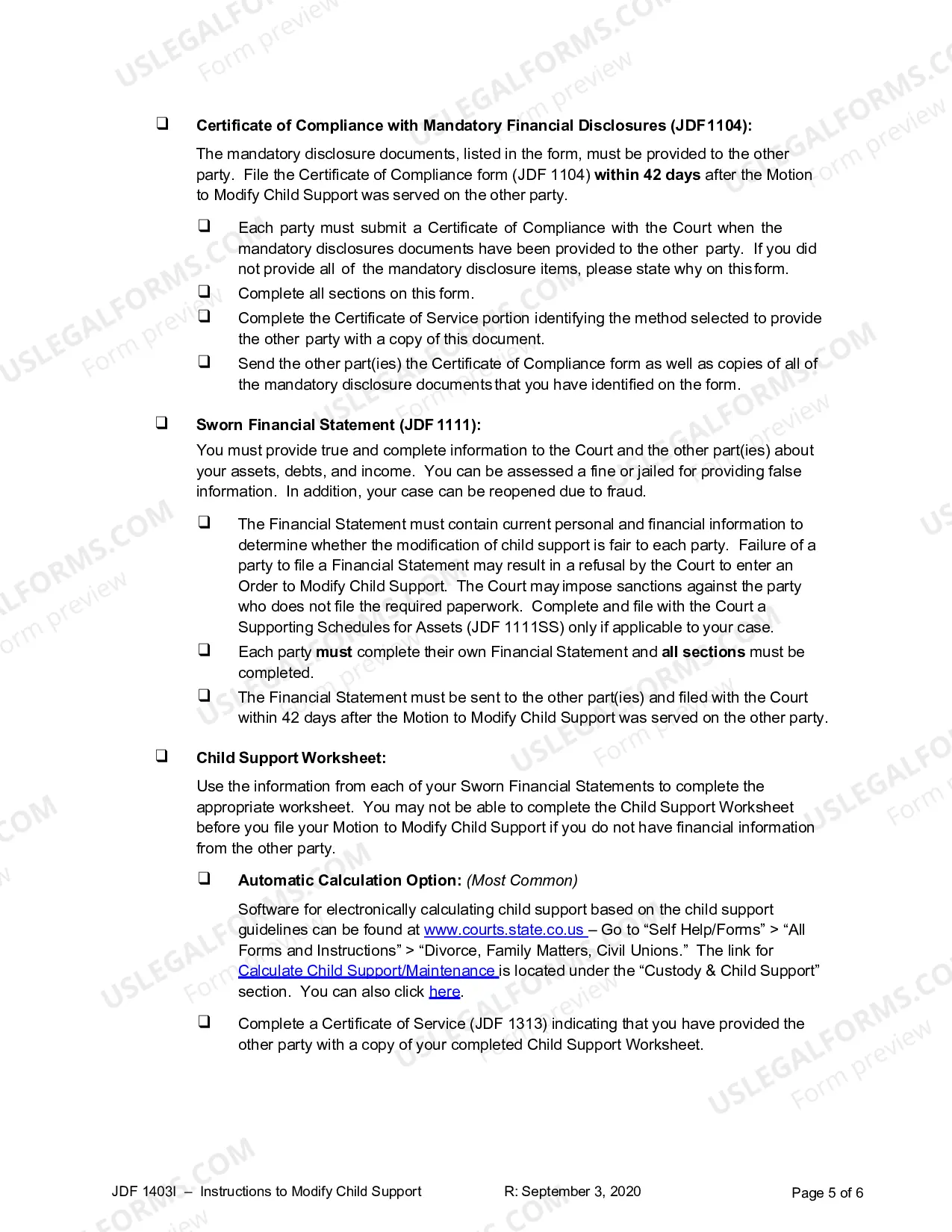 Preview Instructions for Motion for Modification of Child Support