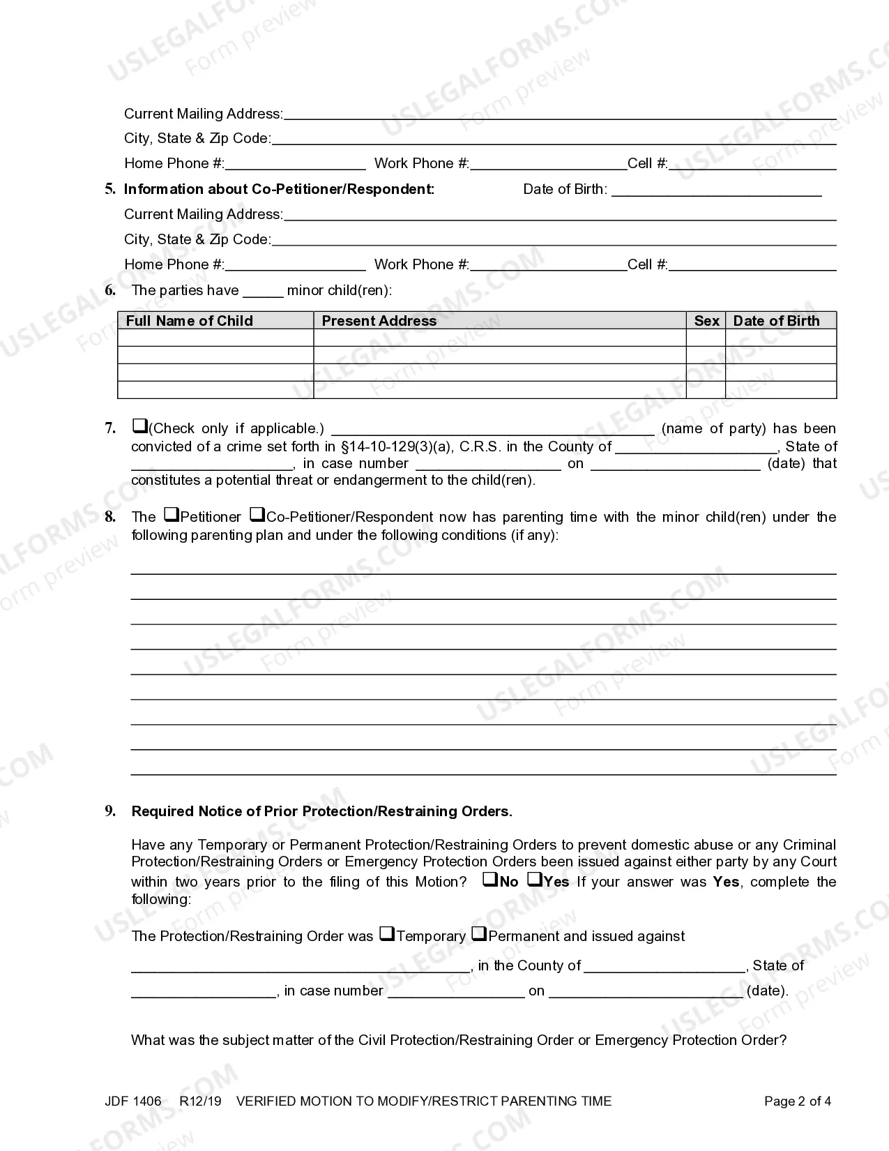 Preview Motion to Modify / Restrict Parenting Time