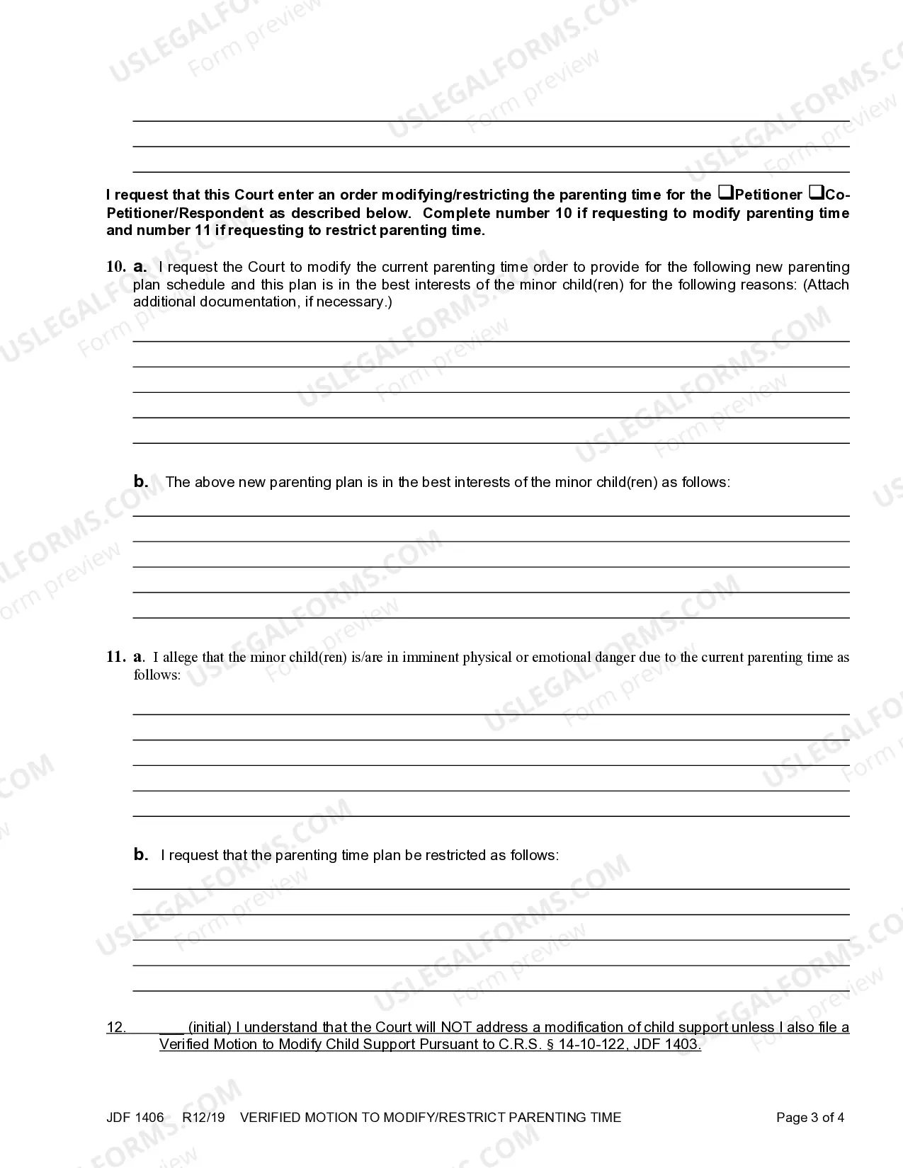 Preview Motion to Modify / Restrict Parenting Time
