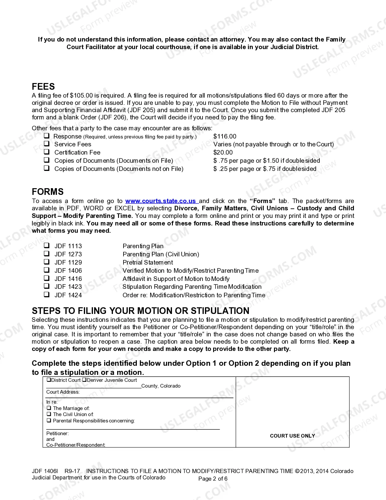 Preview Instructions for Motion to Modify / Restrict Parenting Time
