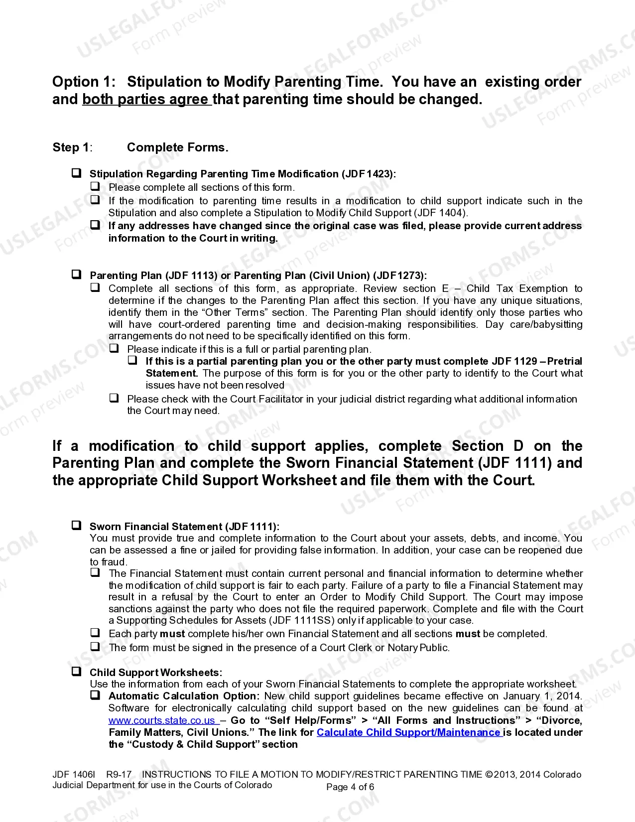 Preview Instructions for Motion to Modify / Restrict Parenting Time