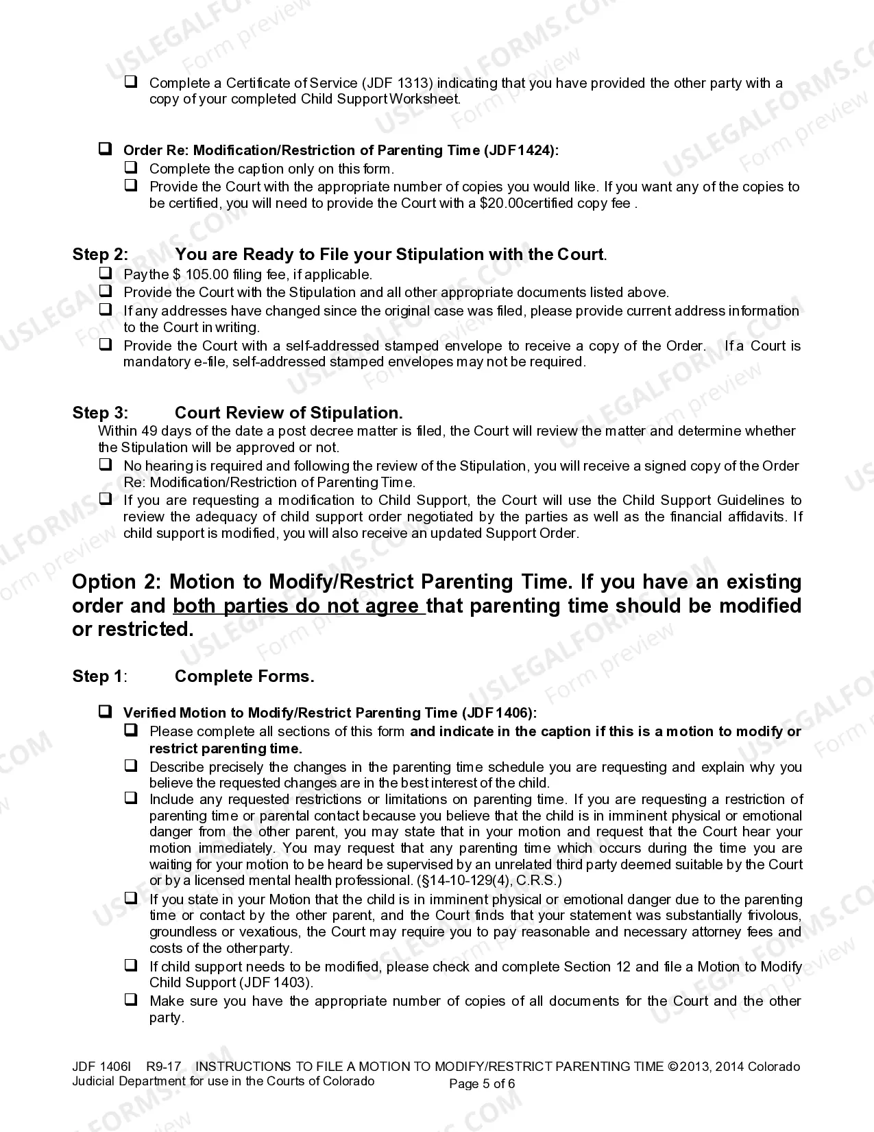 Preview Instructions for Motion to Modify / Restrict Parenting Time