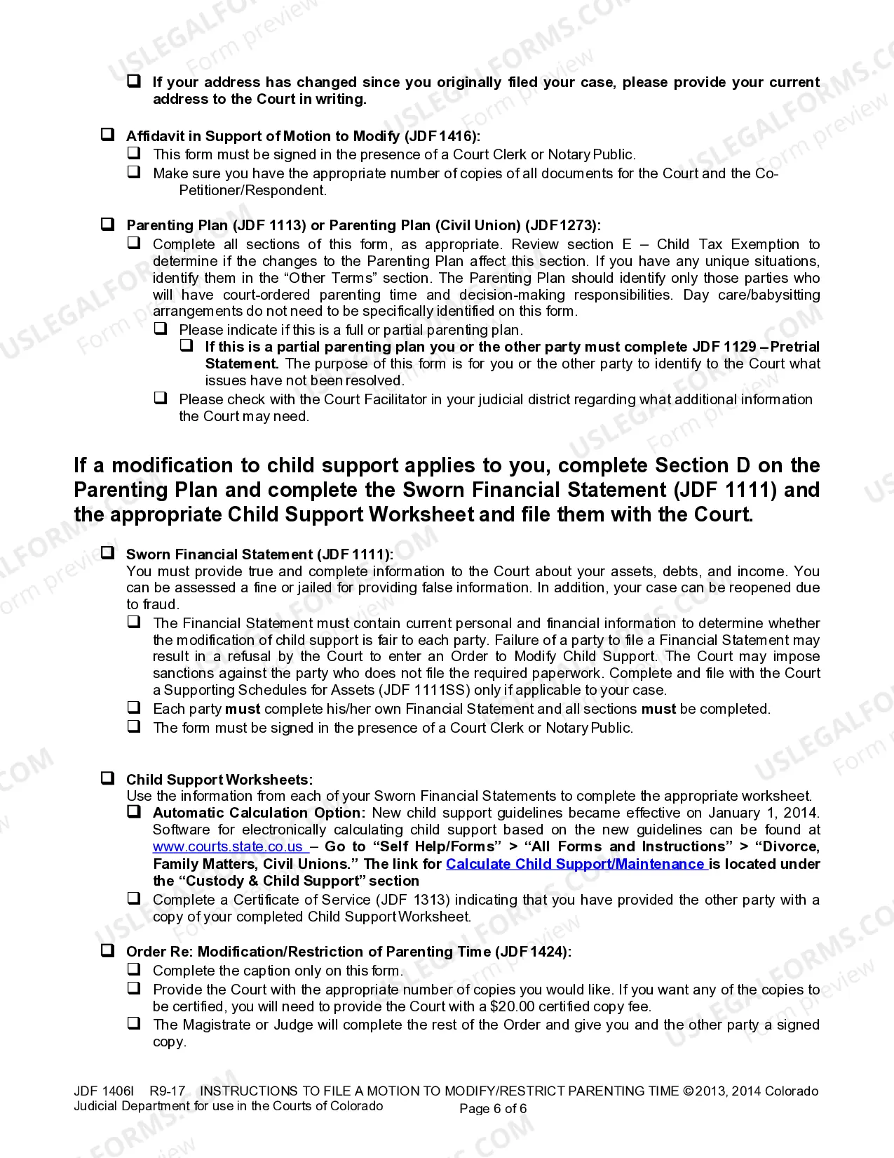 Preview Instructions for Motion to Modify / Restrict Parenting Time