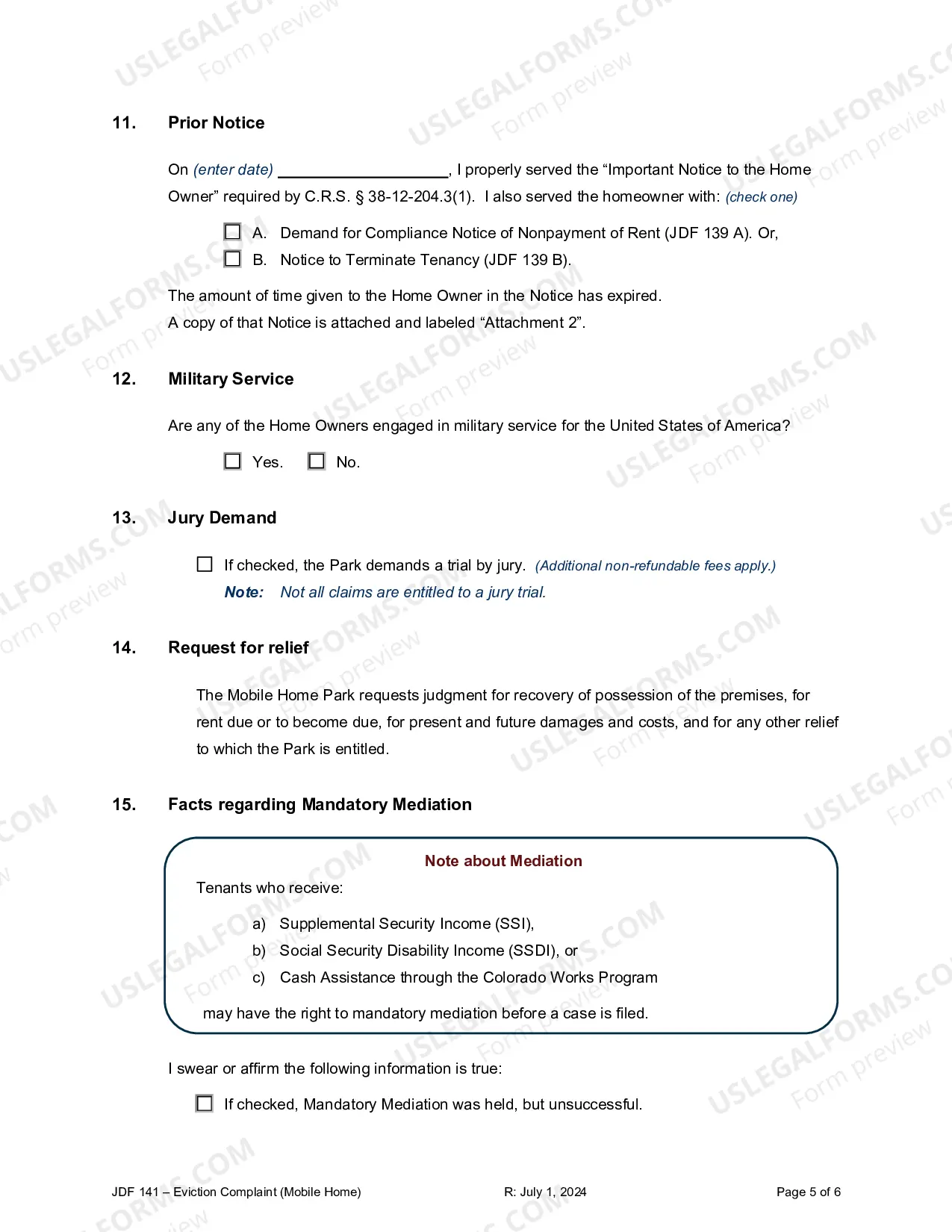Preview Eviction Complaint - Mobile Home