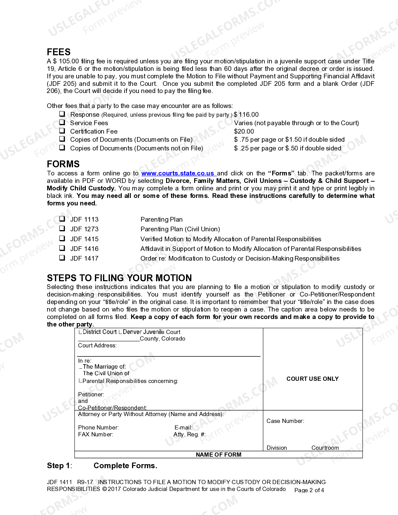 Colorado Instructions to File a Motion or Stipulation to Modify Custody