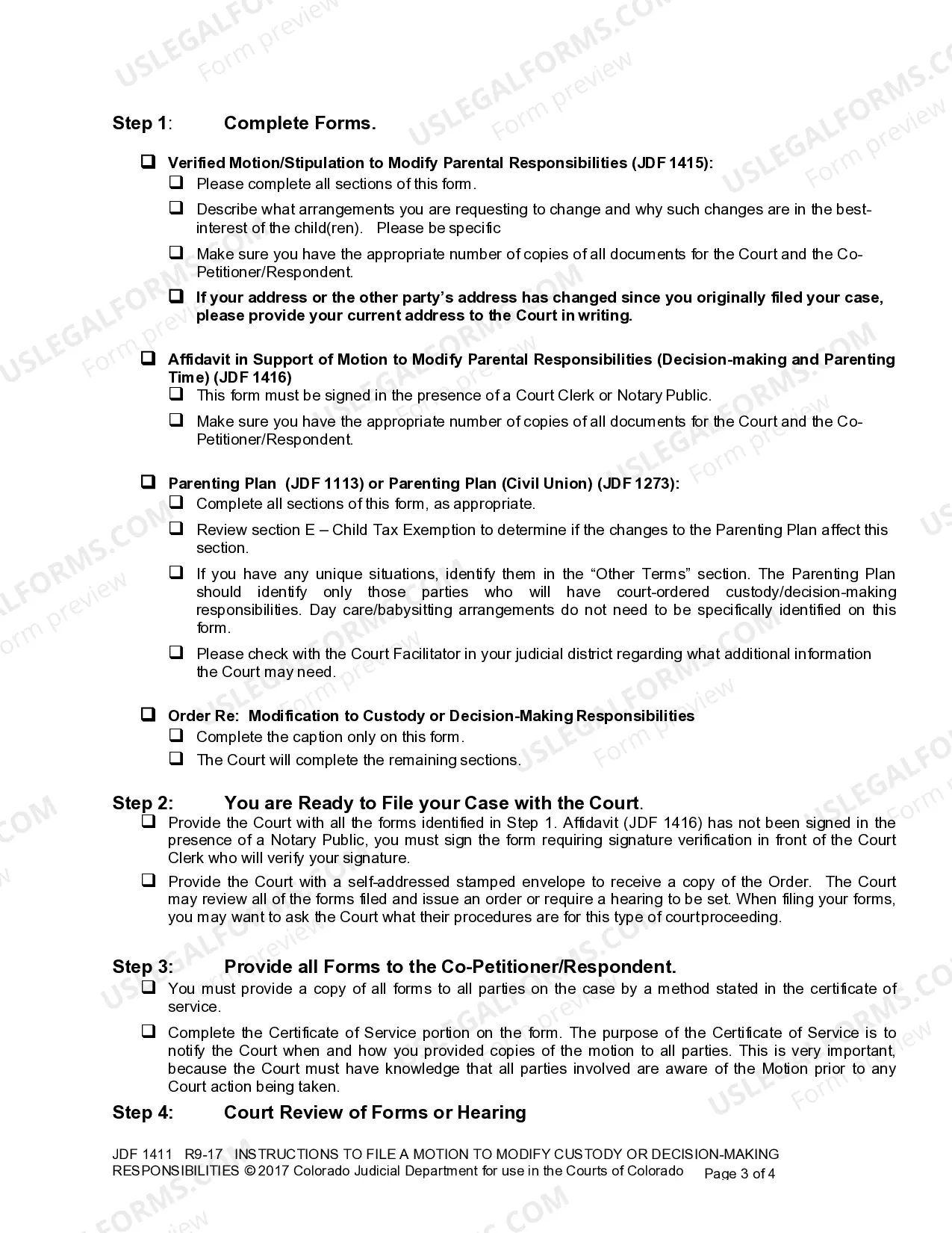 Preview Instructions to File a Motion or Stipulation to Modify Custody or Decision-Making Responsibility
