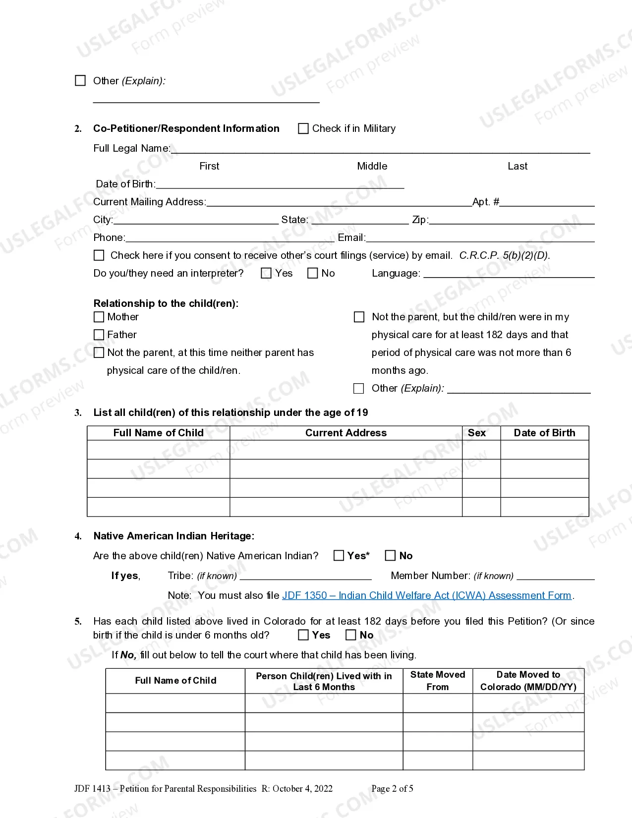 Preview Petition for Allocation of Parental Responsibilities