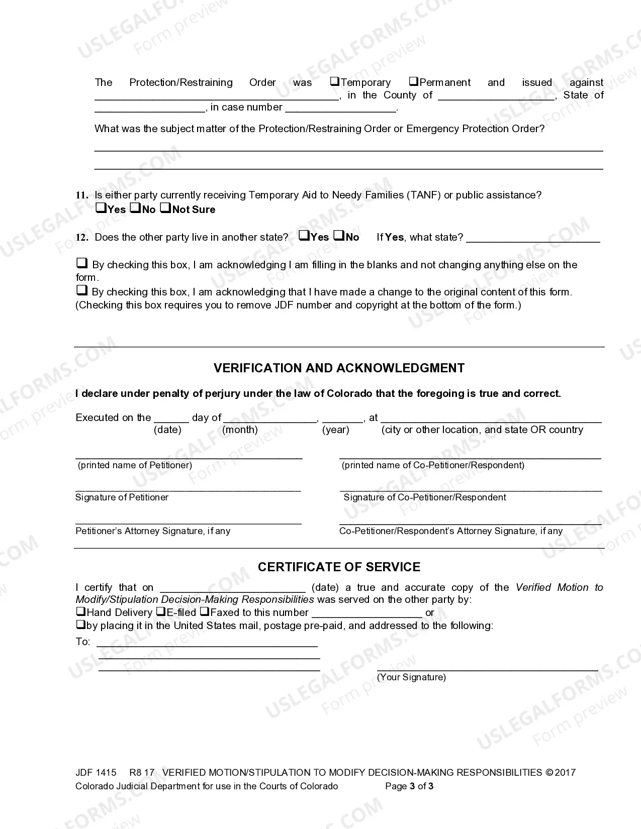 Preview Verified Motion to Modify Custody or Allocation of Decision Making Responsibility