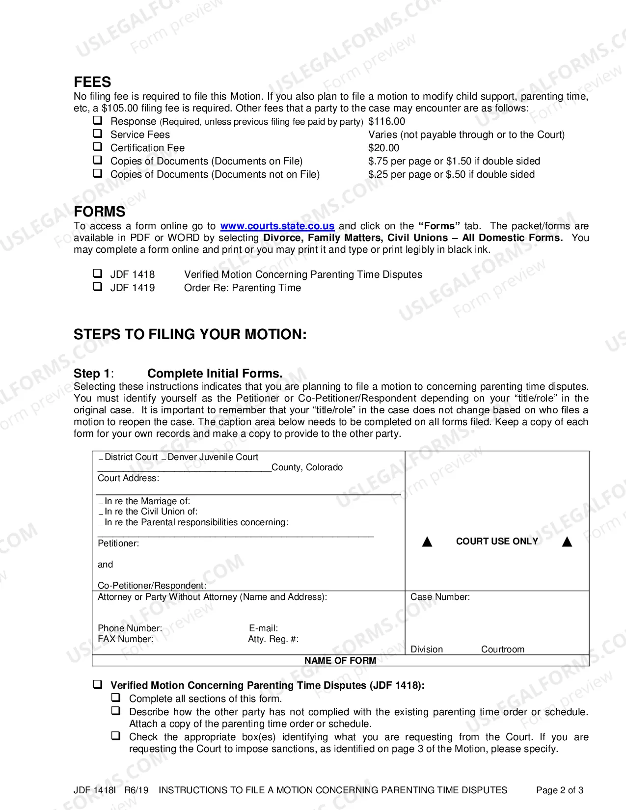 Preview Instructions to File a Motion to Concerning Parenting Time Disputes