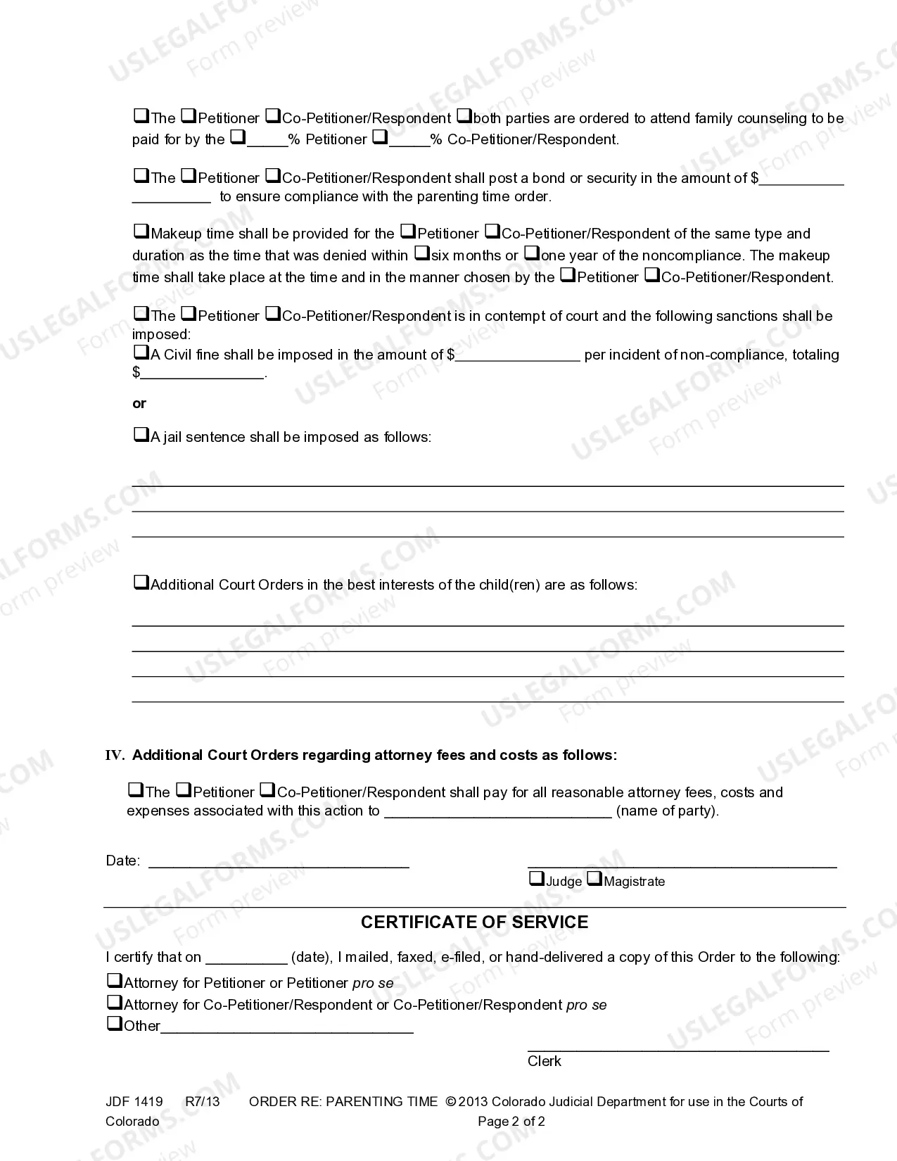 Preview Order regarding Enforcement of Parenting Time