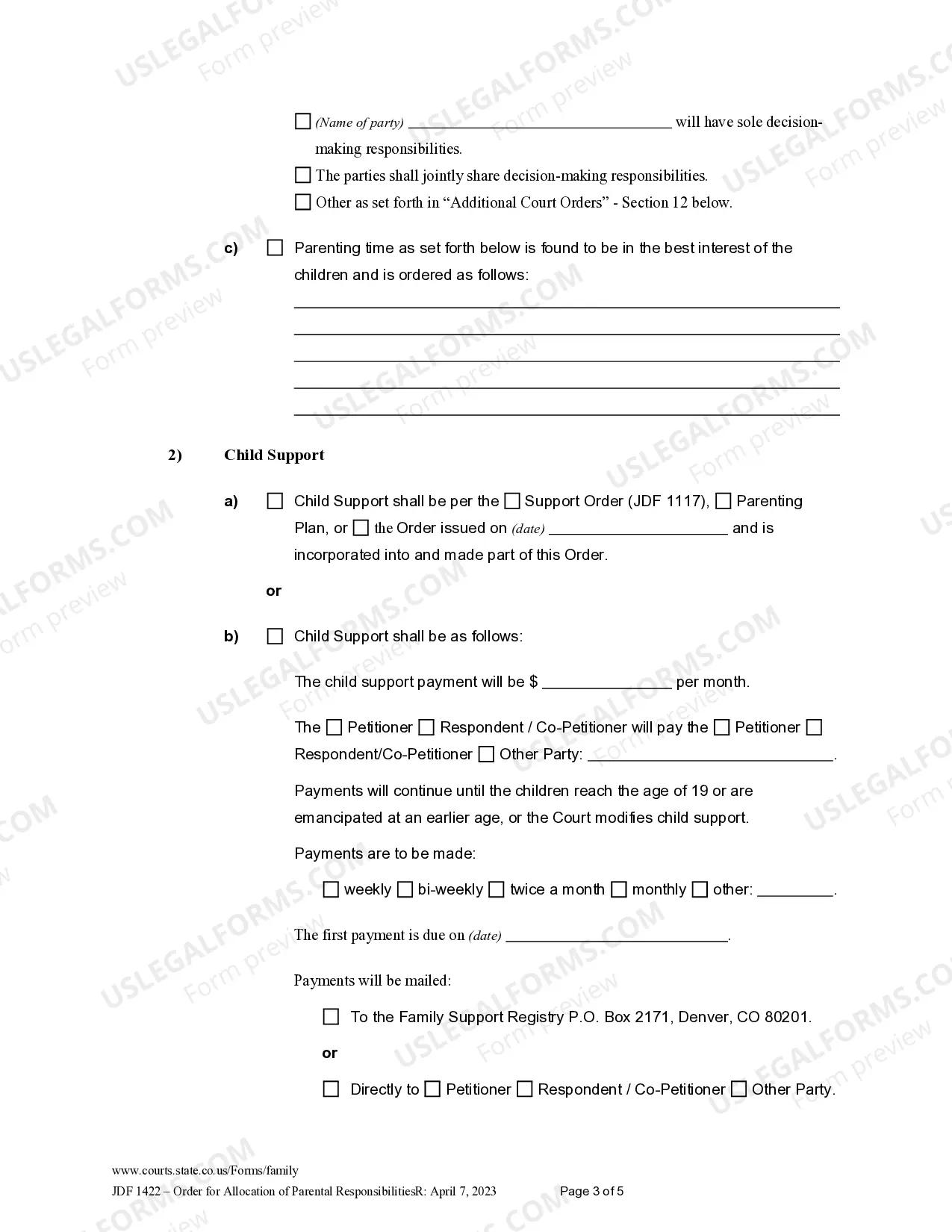 Preview Order for Allocation of Parental Responsibilities