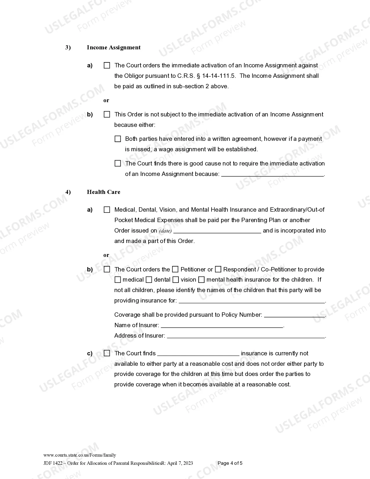 Preview Order for Allocation of Parental Responsibilities