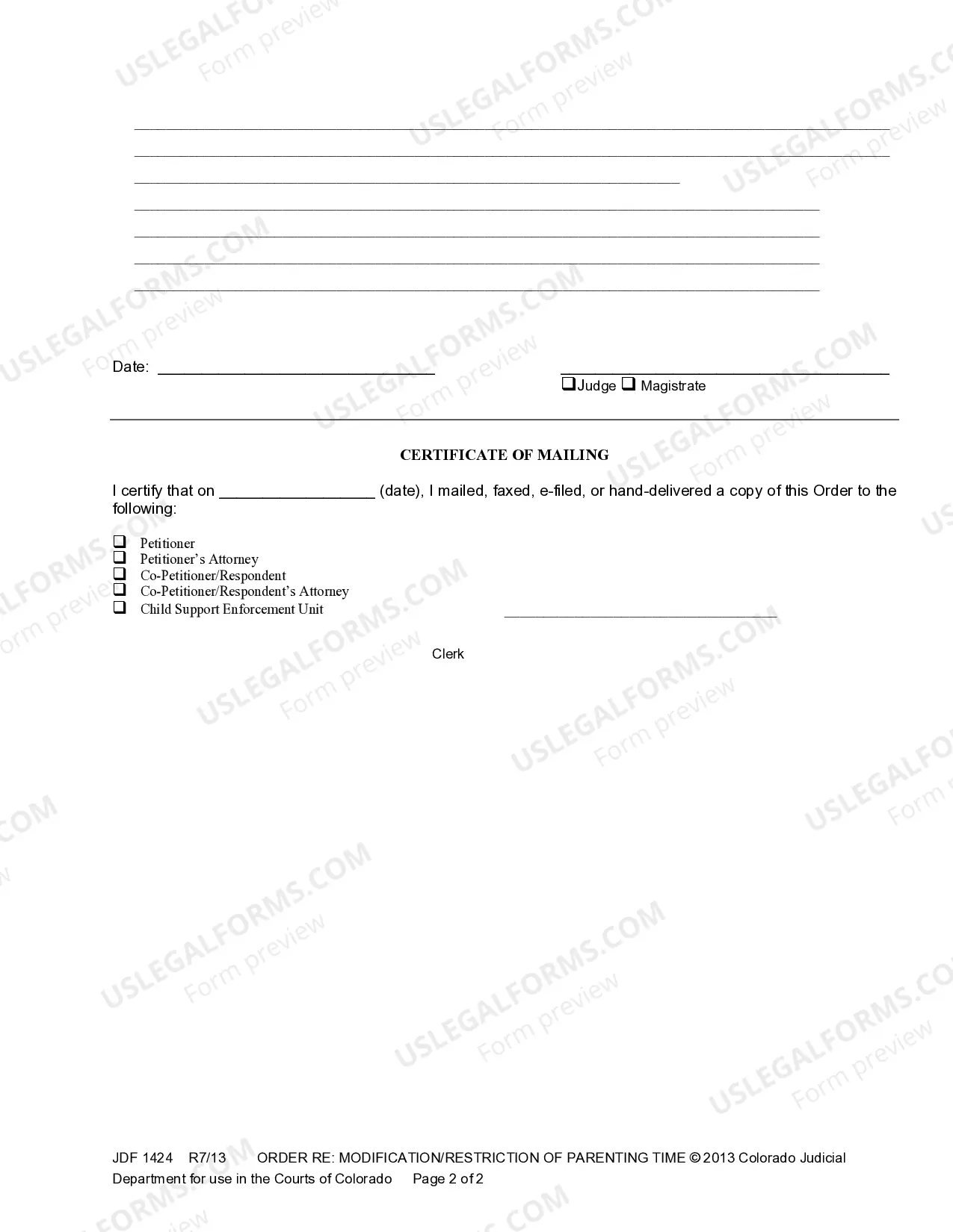 Preview Order regarding Modification / Restriction of Parenting Time