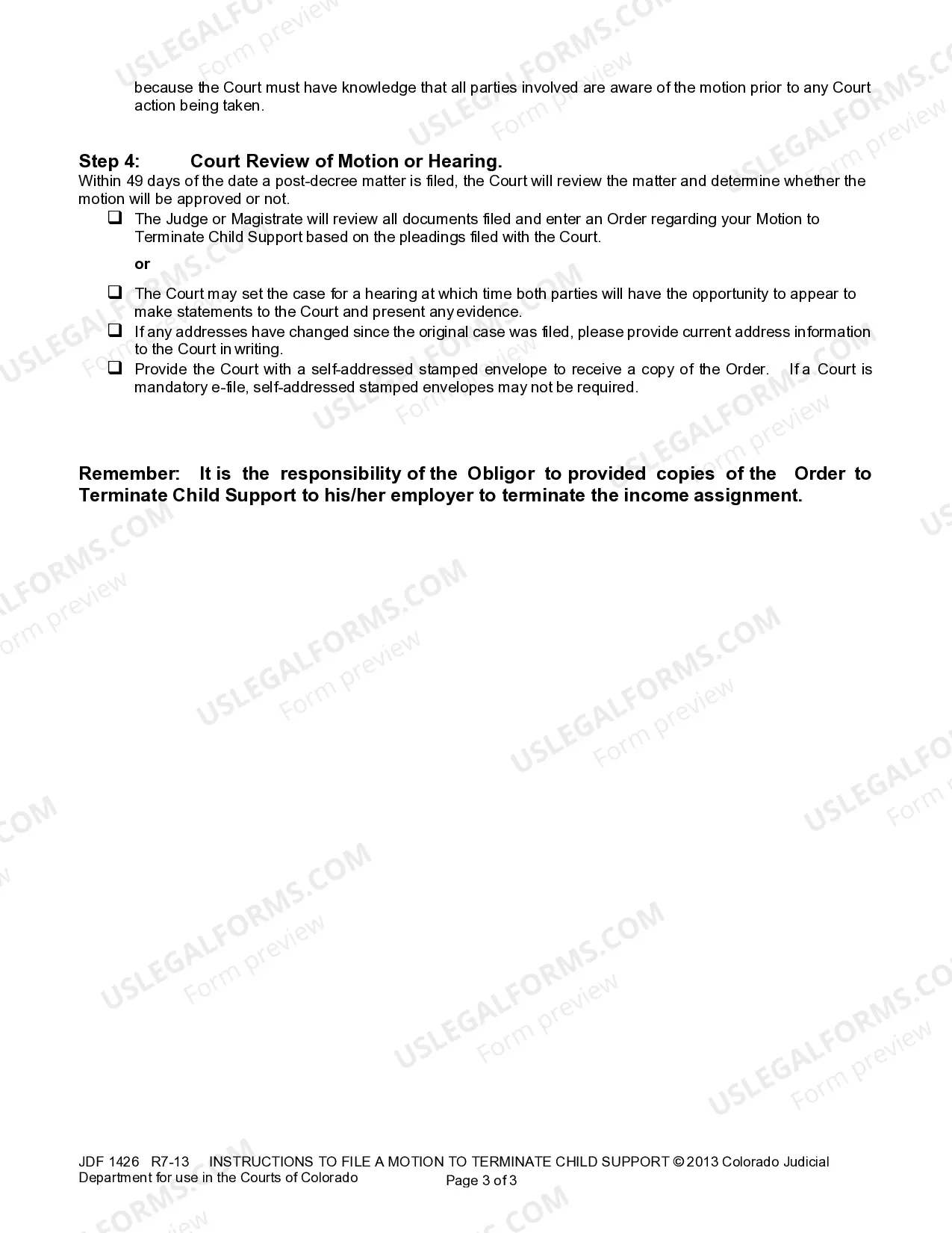 Preview Instructions to File a Motion to Terminate Child Support