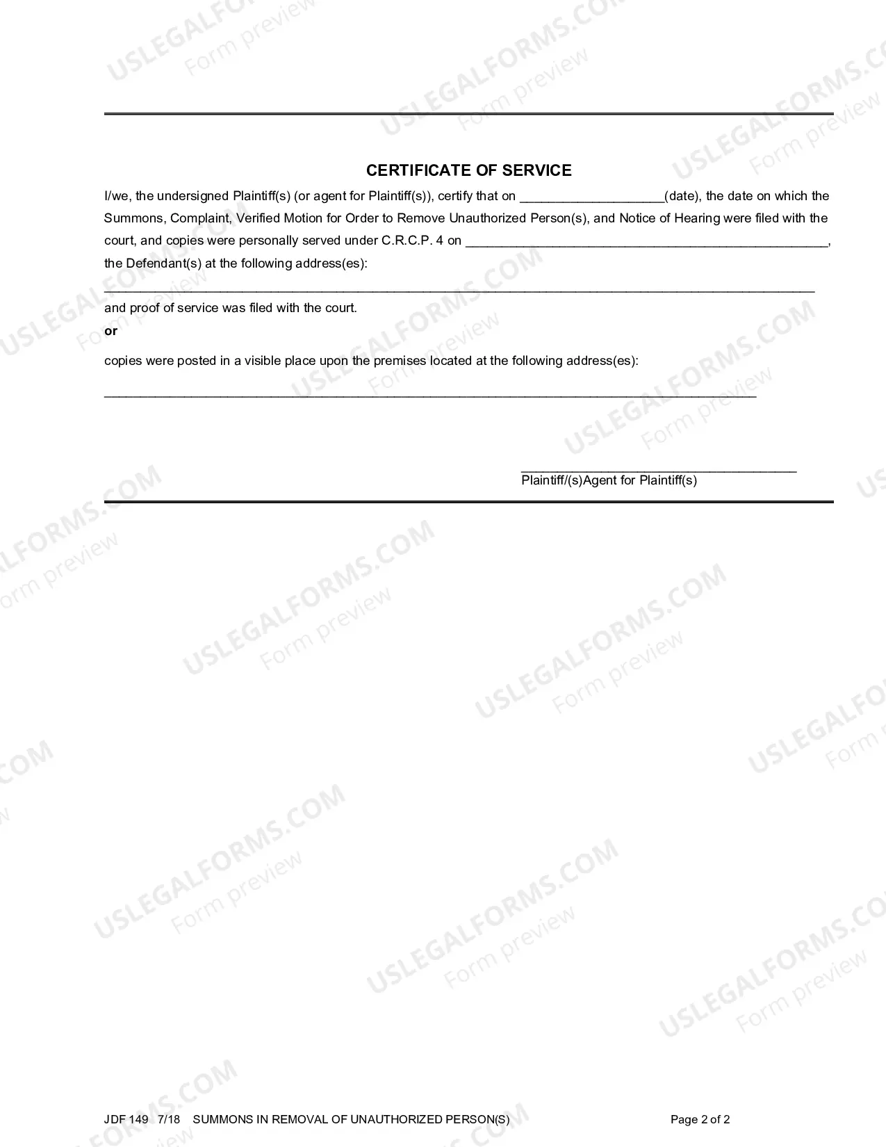 Preview Summons in Removal of Unauthorized Persons
