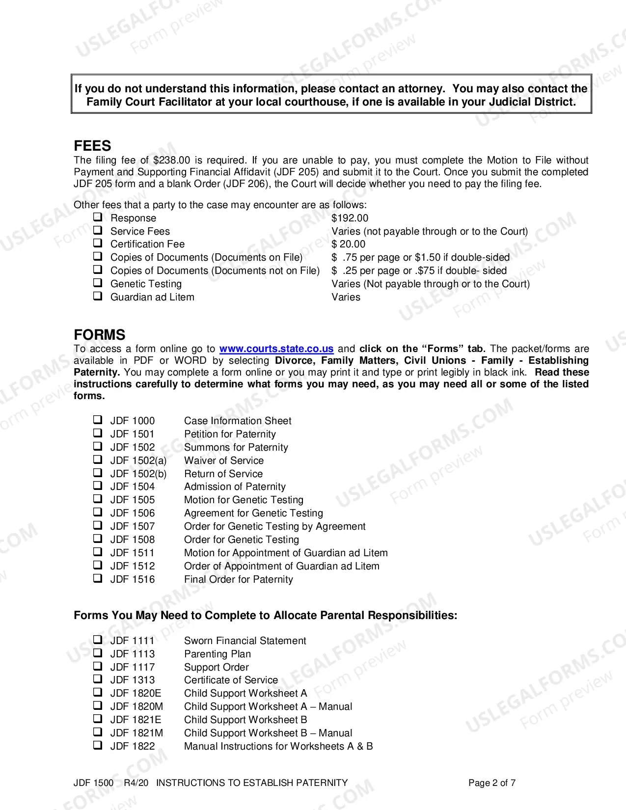 Preview Instructions to Establish Paternity