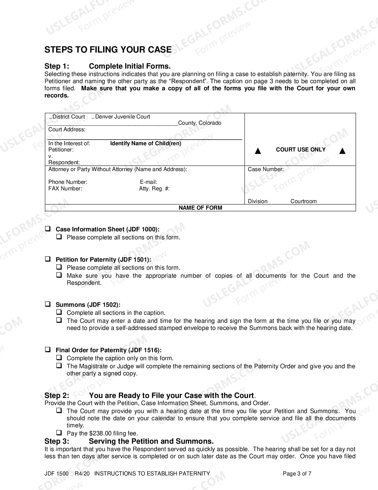 Preview Instructions to Establish Paternity