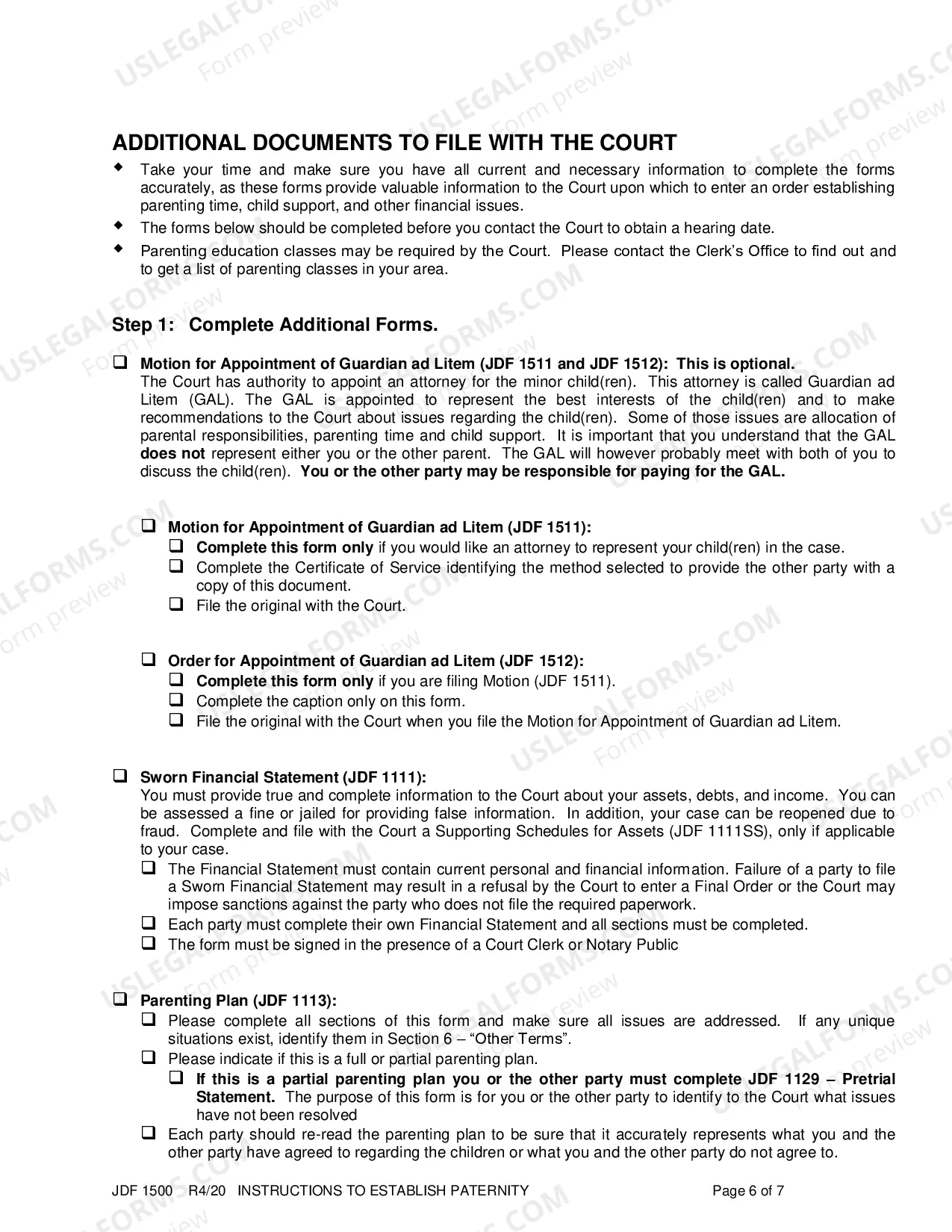 Preview Instructions to Establish Paternity