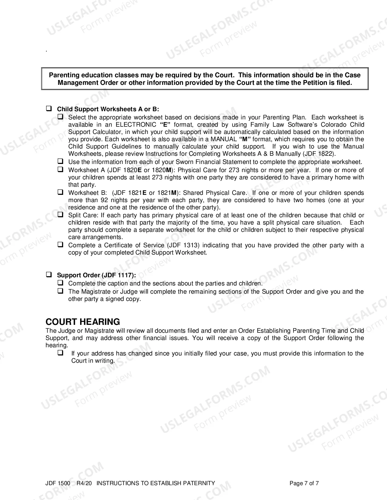 Preview Instructions to Establish Paternity