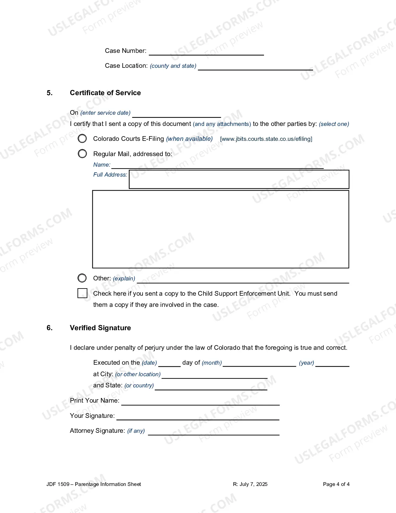Preview Parentage Information Sheet