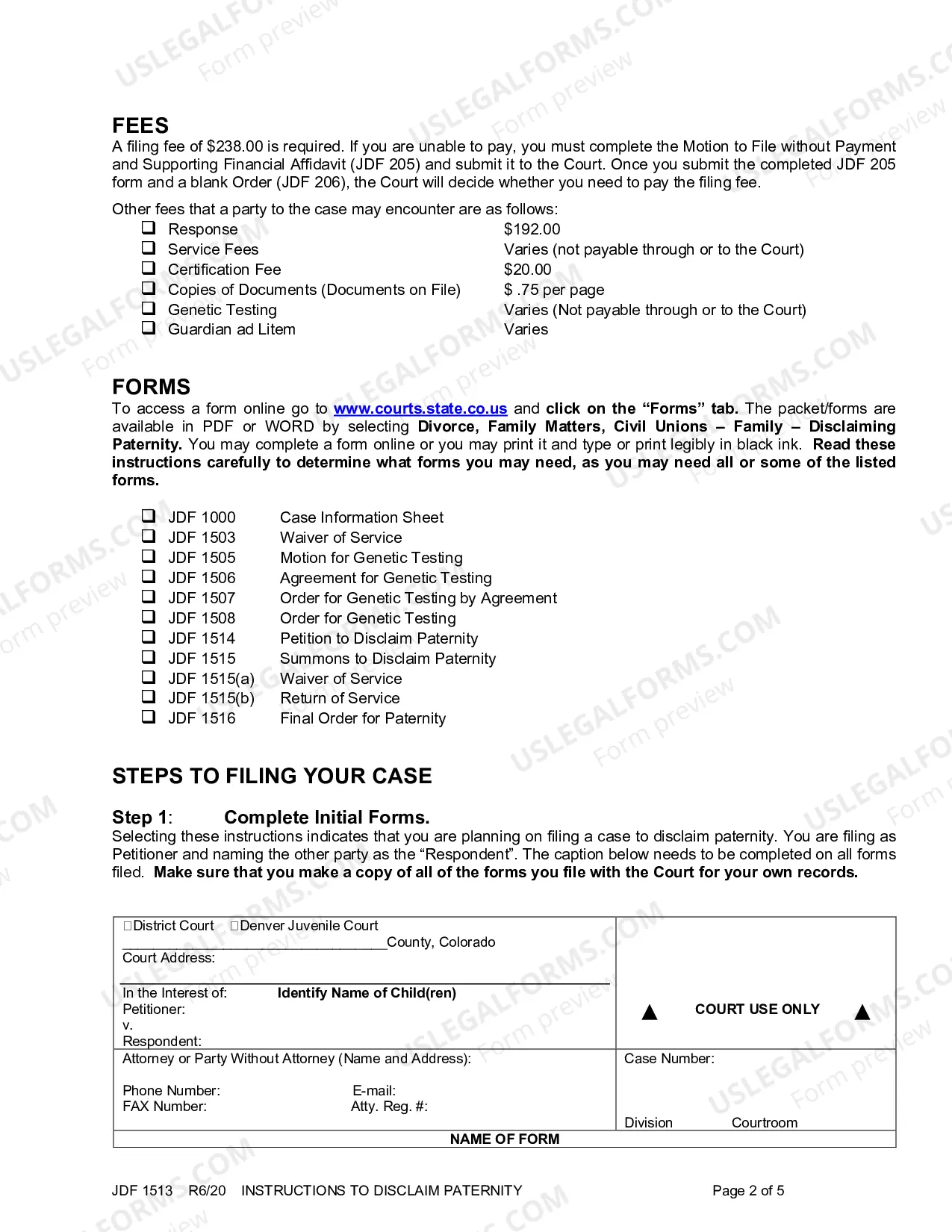 Preview Instructions to Disclaim Paternity