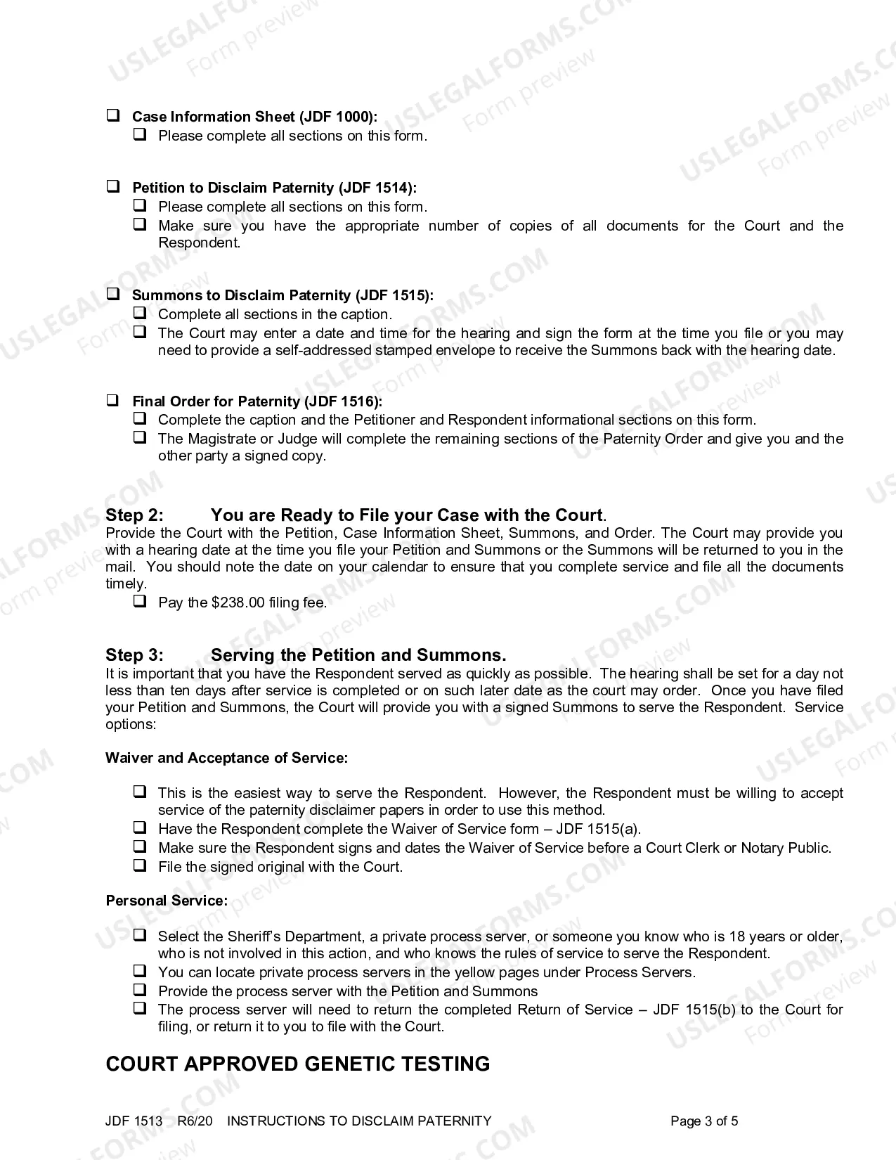 Preview Instructions to Disclaim Paternity