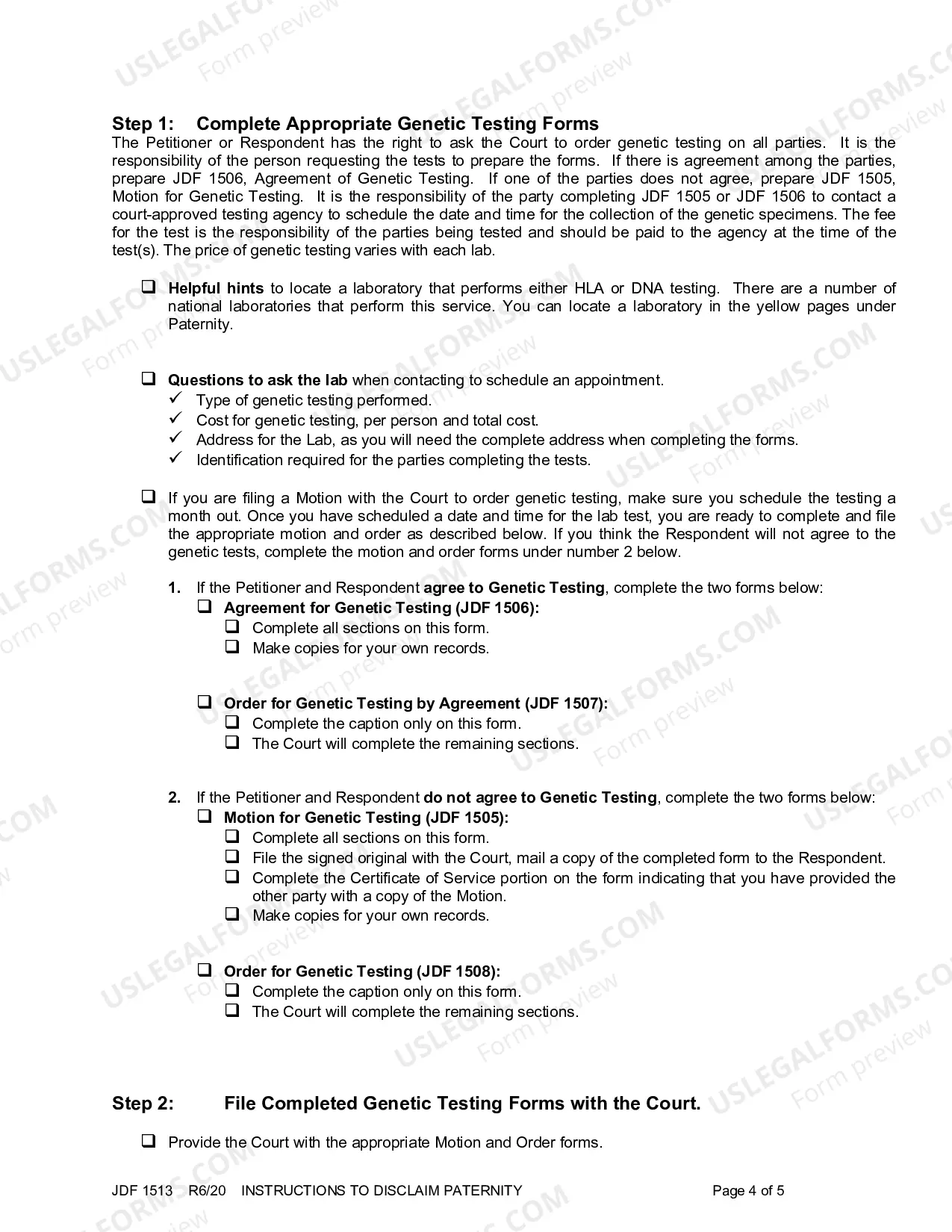 Preview Instructions to Disclaim Paternity