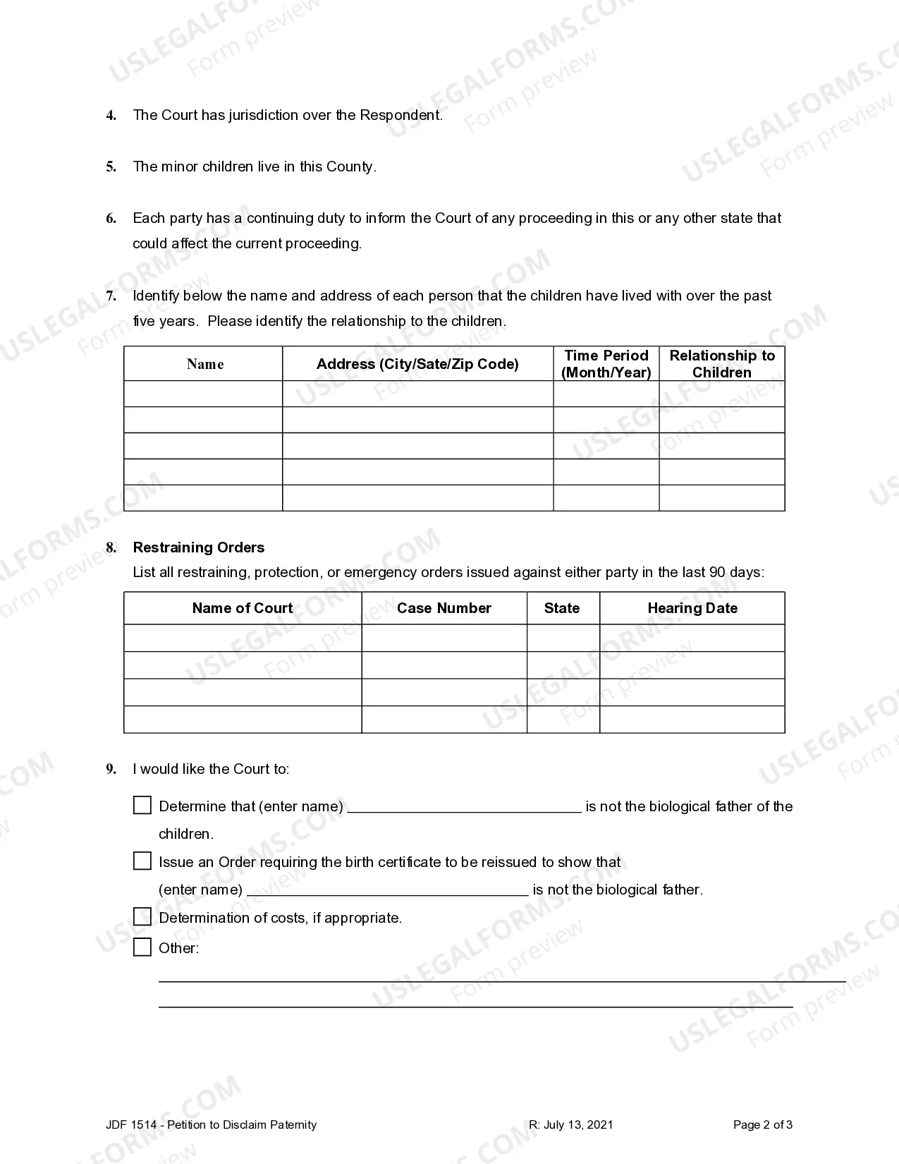 Preview Petition to Disclaim Paternity