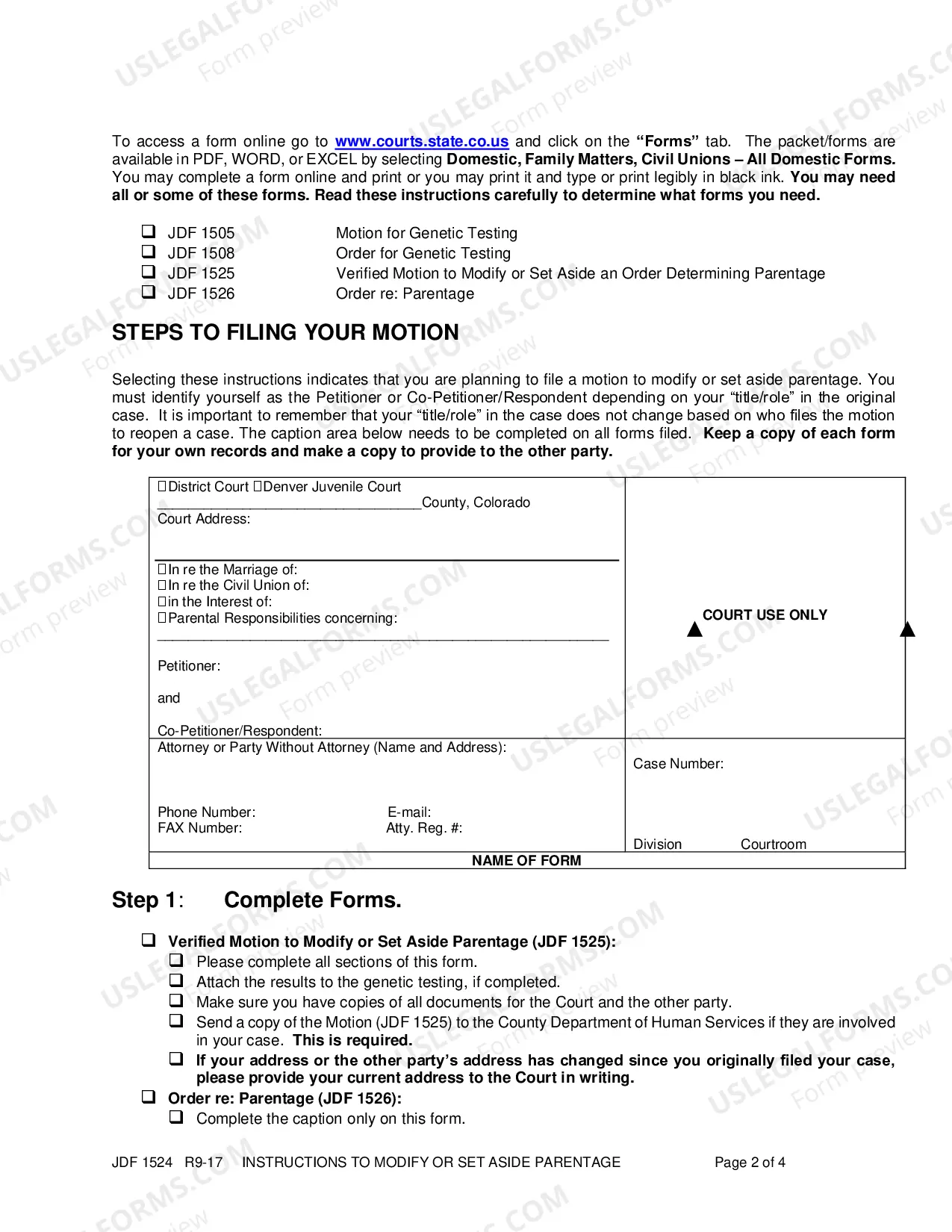 Preview Instructions to Modify or Set Aside Parentage